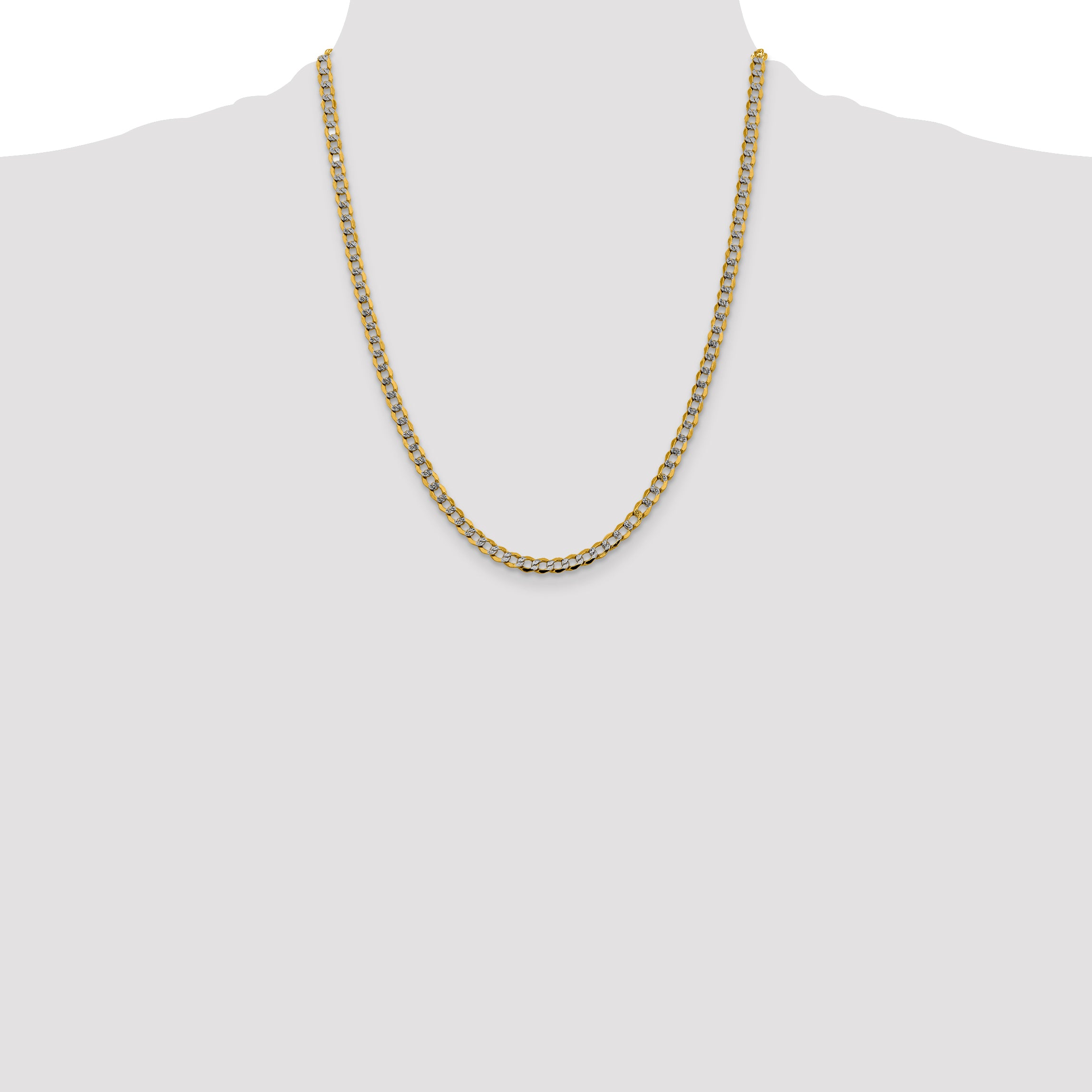 14K 16 inch 4.3mm Semi-Solid with Rhodium Pav‚ Curb with Lobster Clasp Chain