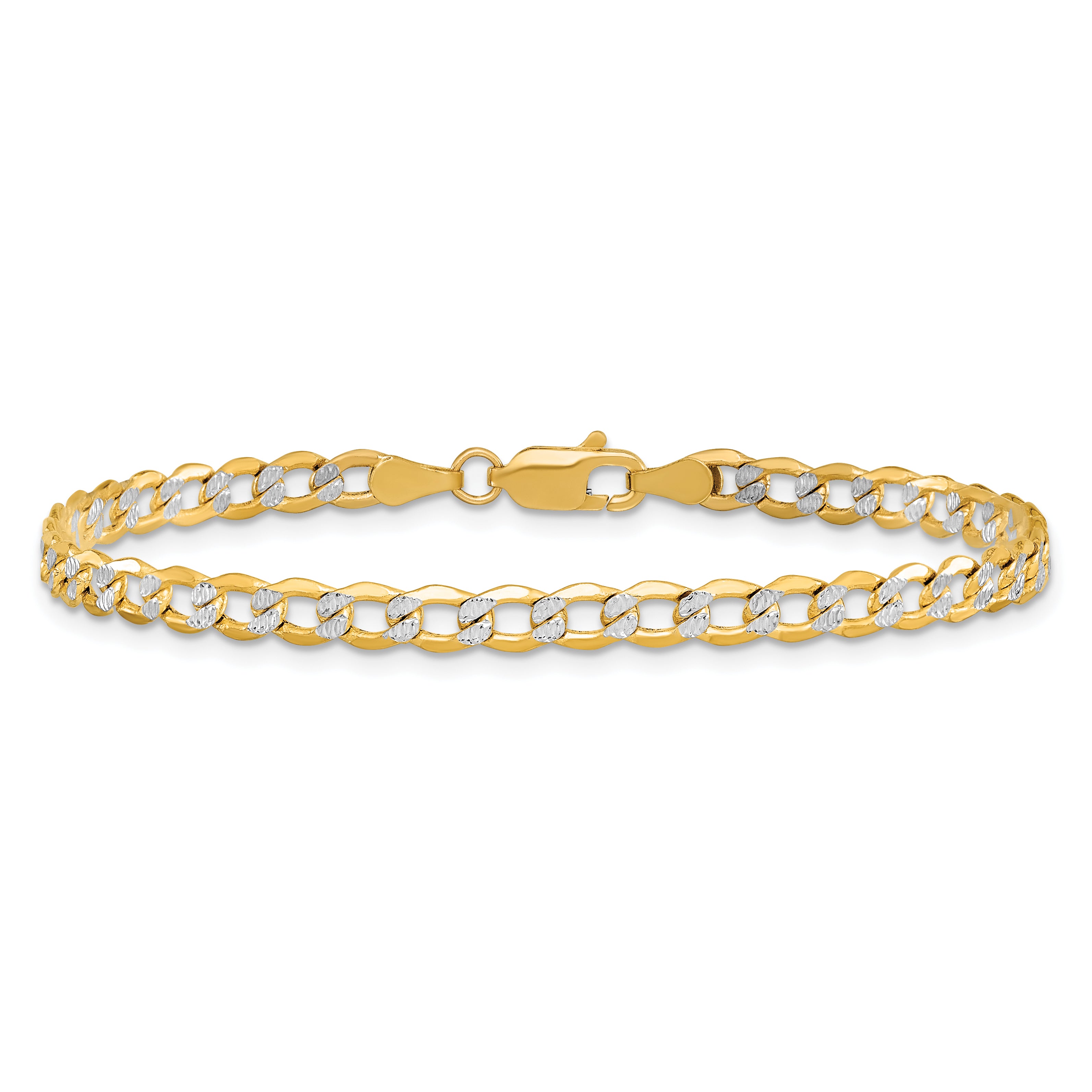 14K 7 inch 4.3mm Semi-Solid with Rhodium Pav‚ Curb with Lobster Clasp Bracelet