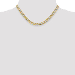 14K 16 inch 6.75mm Semi-Solid with Rhodium Pav‚ Curb with Lobster Clasp Chain