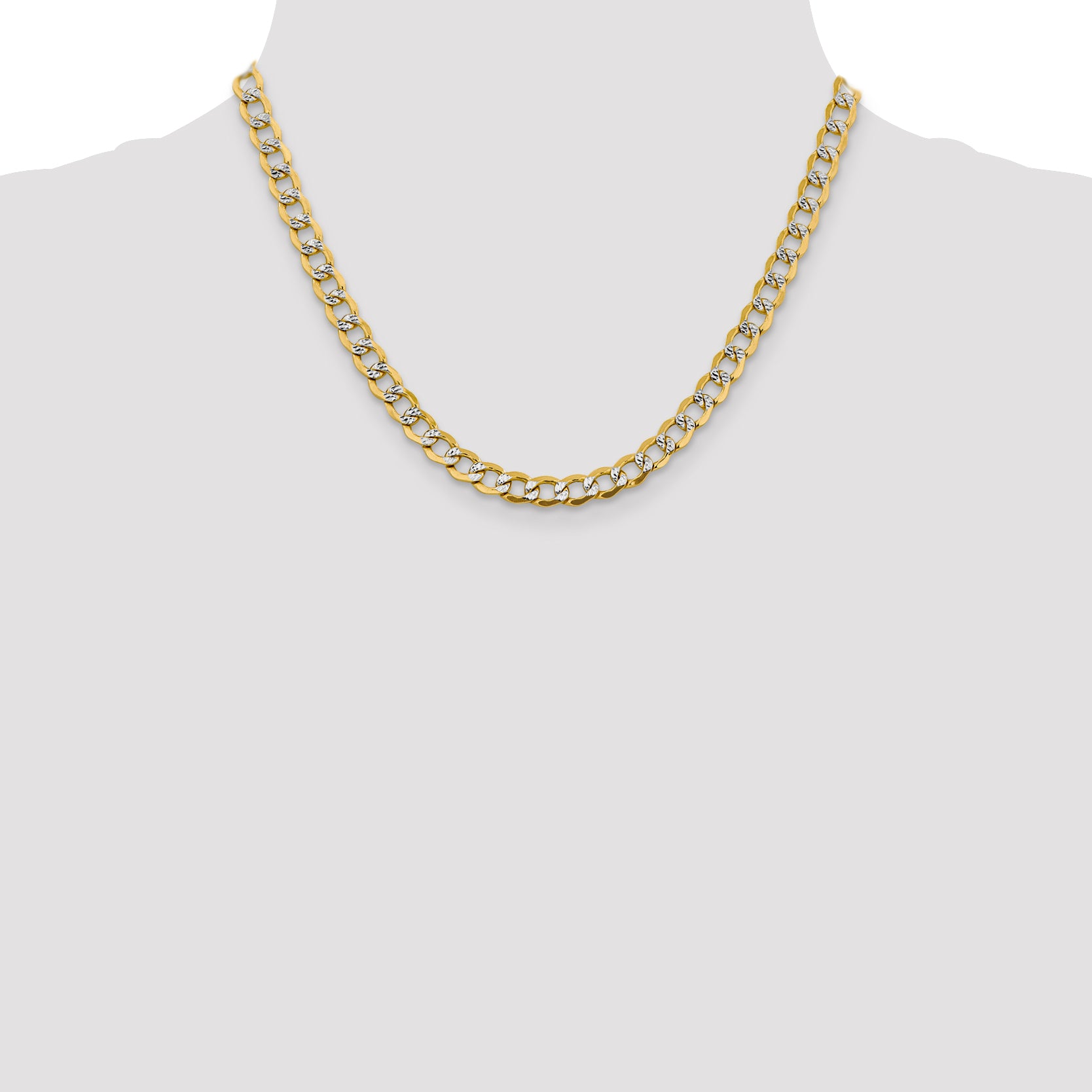 14K 16 inch 6.75mm Semi-Solid with Rhodium Pav‚ Curb with Lobster Clasp Chain