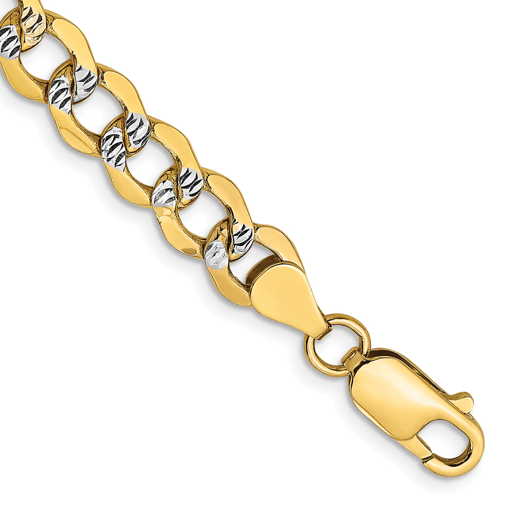 14K 8 inch 6.75mm Semi-Solid with Rhodium Pav‚ Curb with Lobster Clasp Bracelet