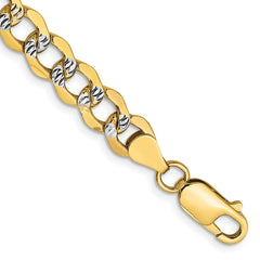 14K 8 inch 6.75mm Semi-Solid with Rhodium Pav‚ Curb with Lobster Clasp Bracelet