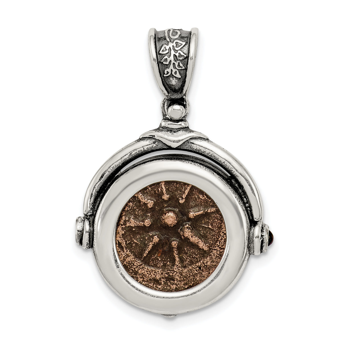 Ancient Coins Sterling Silver and Bronze Antiqued Widow's Mite Coin Reversible Pendant with a Certificate of Authenticity