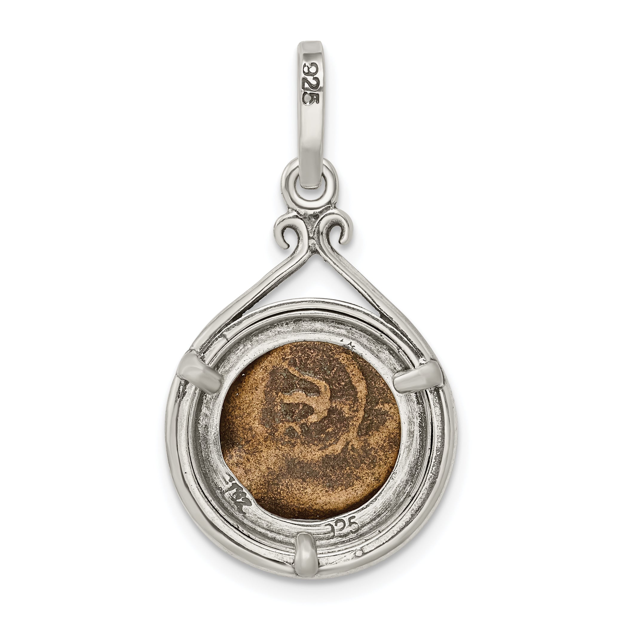 Sterling Silver & Bronze Coin Pendant with Antiqued Widow's Mite in Gift Pouch