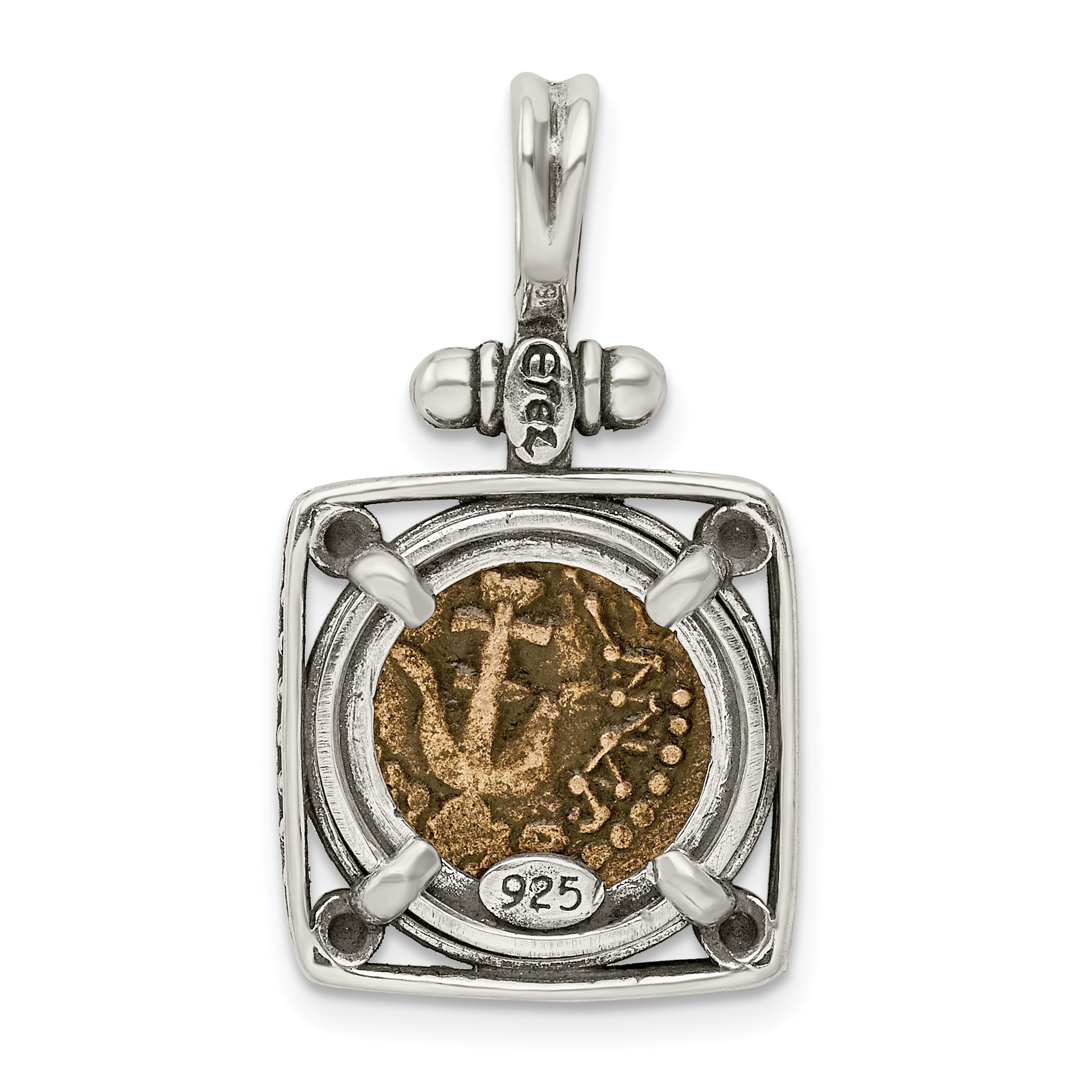 Sterling Silver & Bronze Antiqued Widows Mite Coin Pendant