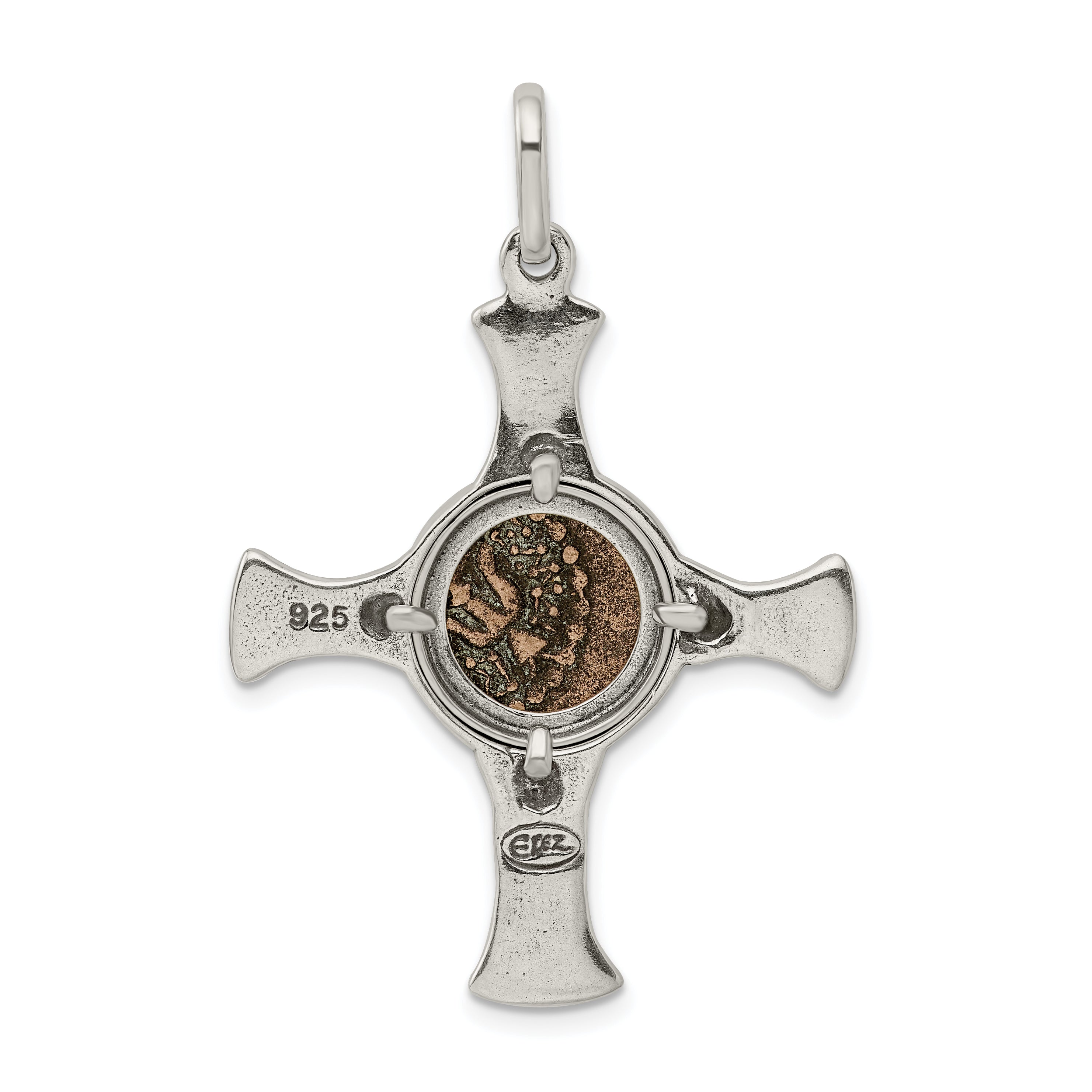 Sterling Silver & Bronze Antiqued Widows Mite Coin Cross Pendant 38mm Gift Ready Vintage Charm