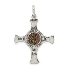 Sterling Silver & Bronze Antiqued Widows Mite Coin Cross Pendant 38mm Gift Ready Vintage Charm
