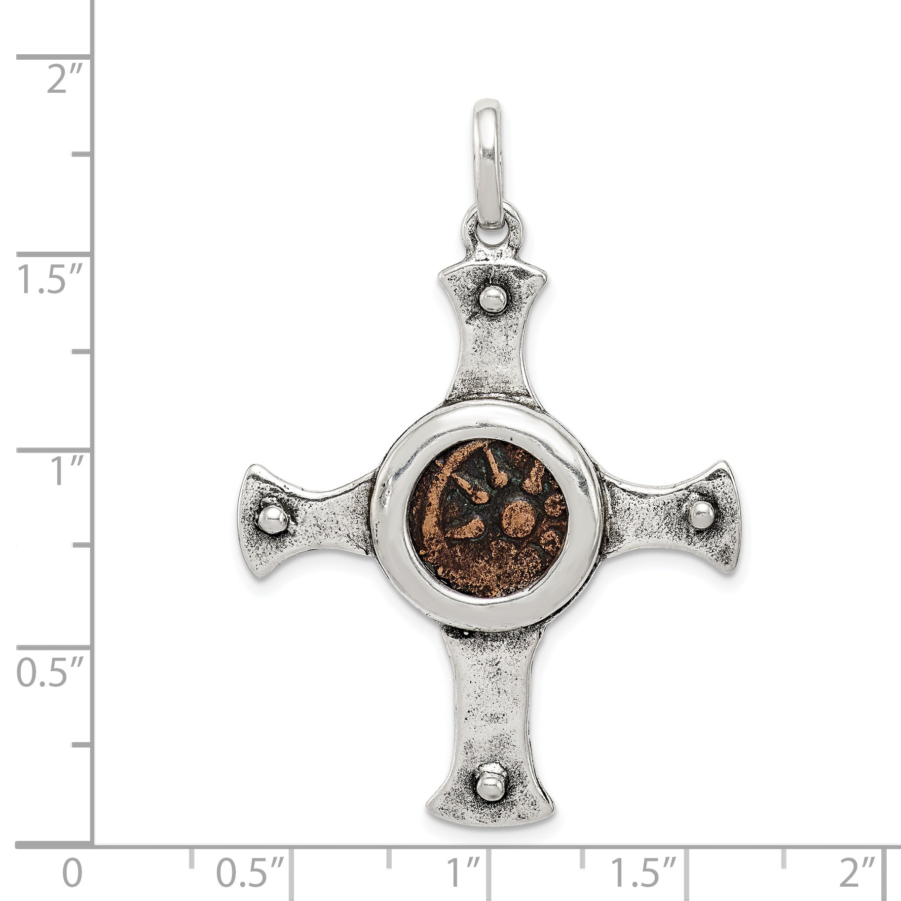 Sterling Silver & Bronze Antiqued Widows Mite Coin Cross Pendant