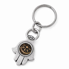 Sterling Silver Unisex Hamsa Key Ring with Antiqued Coin Charm