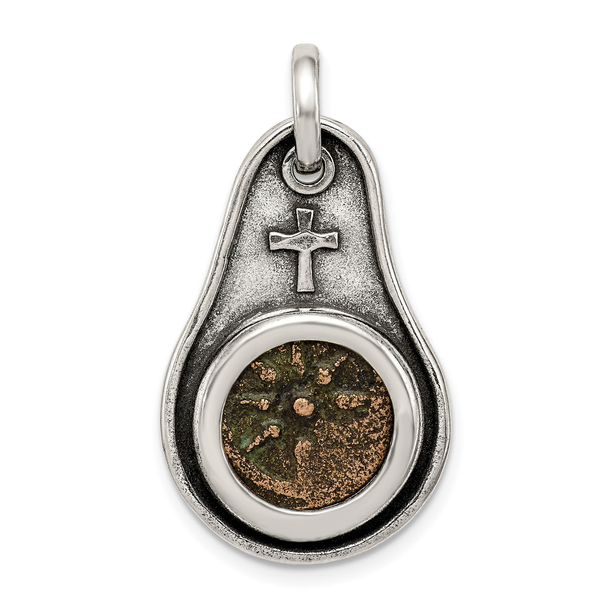 Sterling Silver Antiqued Widows Mite Coin Pendant