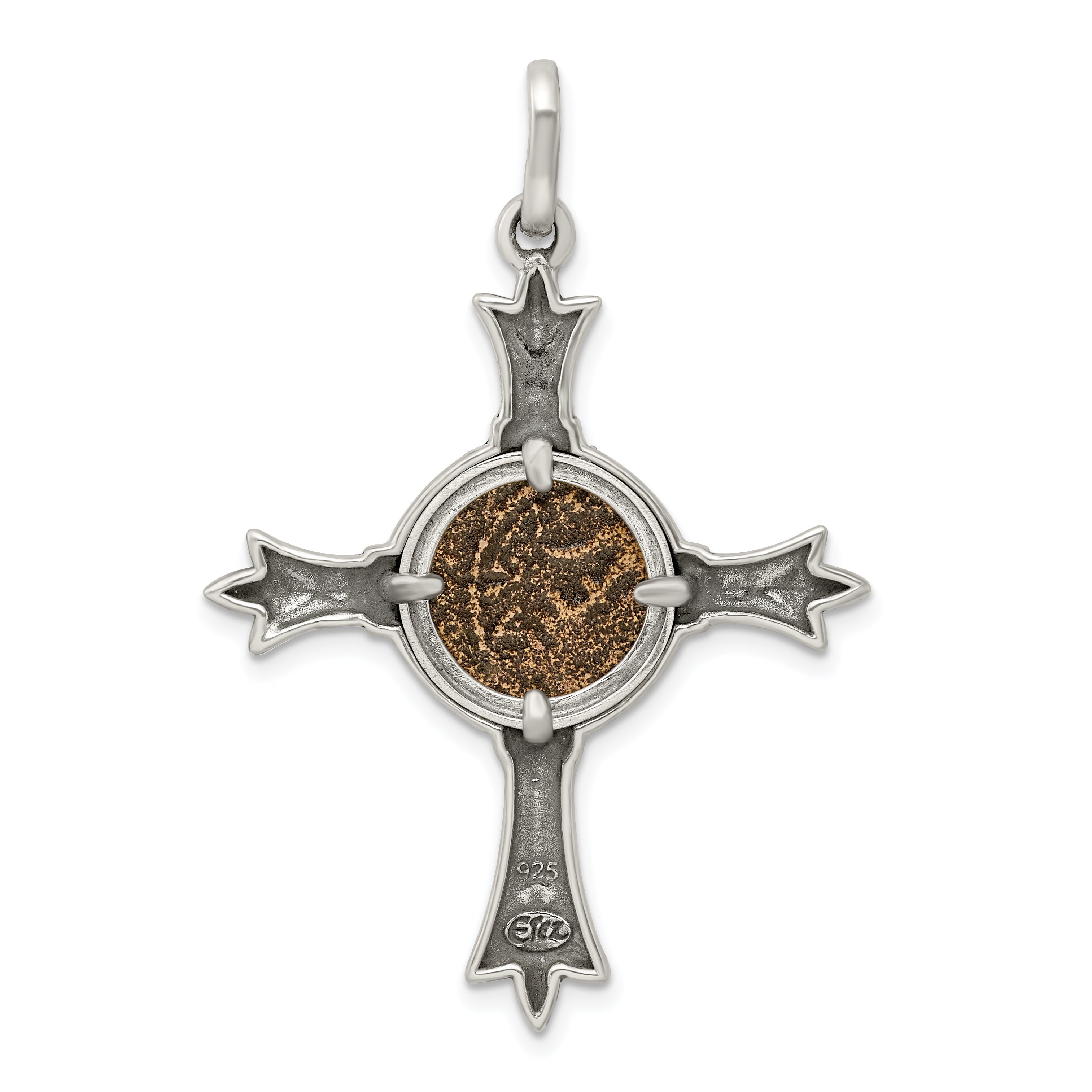 Sterling Silver Antiqued Widows Mite Coin Cross Pendant