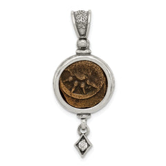 Sterling Silver Antiqued Widows Mite Coin CZ Dangle Pendant