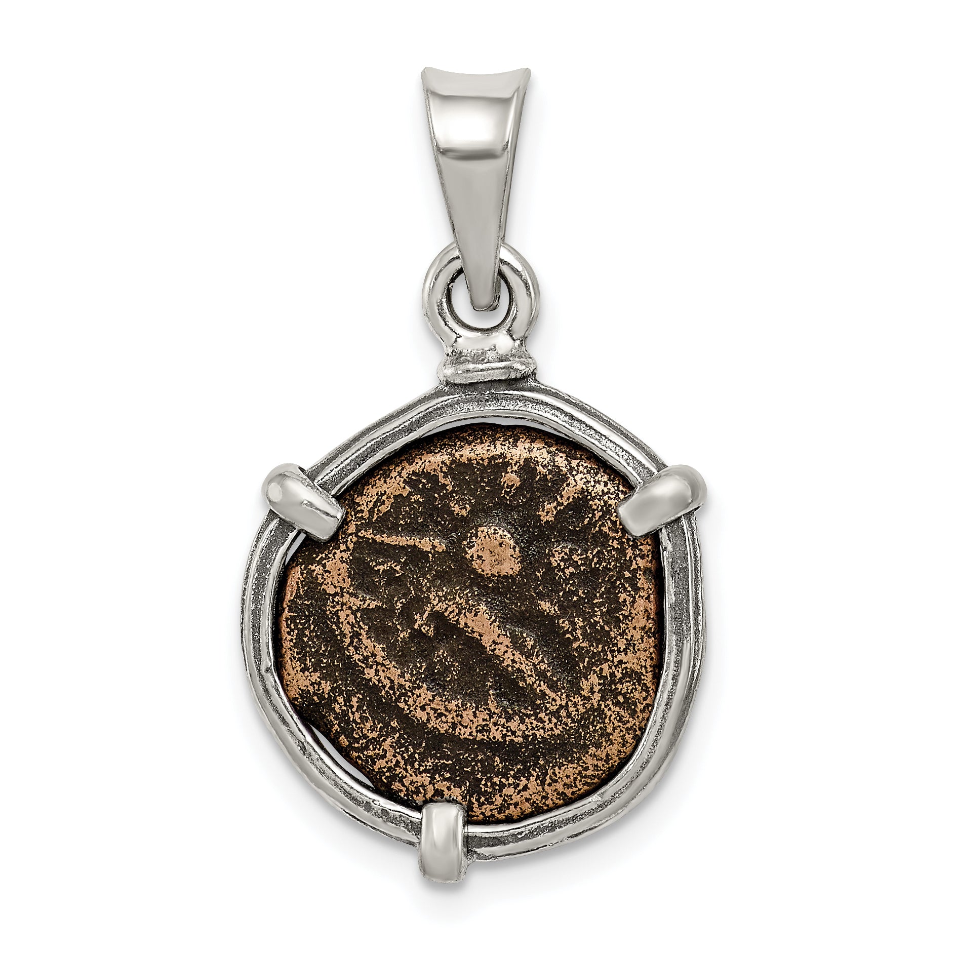 Ancient Coins Sterling Silver and Bronze Antiqued Widow's Mite Coin Pendant with a Certificate of Authenticity