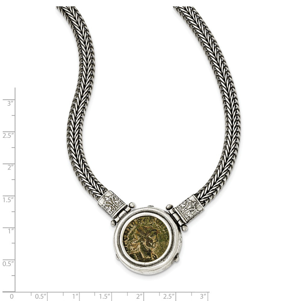 Sterling Silver Antiqued 16.5in Roman Bronze Coin 2 in ext Necklace