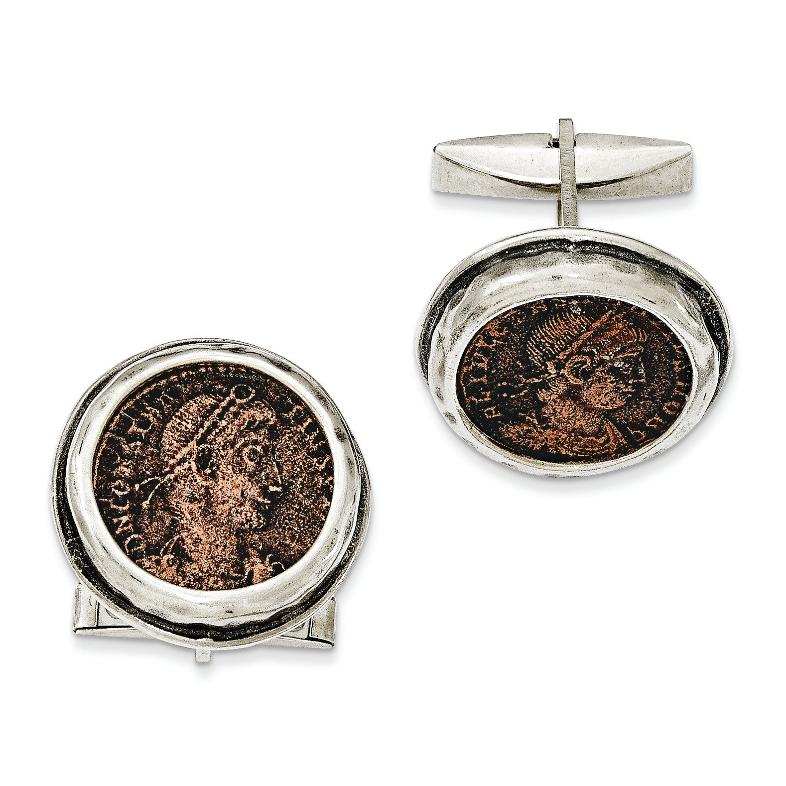 Ancient Coins Sterling Silver and Bronze Antiqued Roman Coin Cufflinks with a Certificate of Authenticity