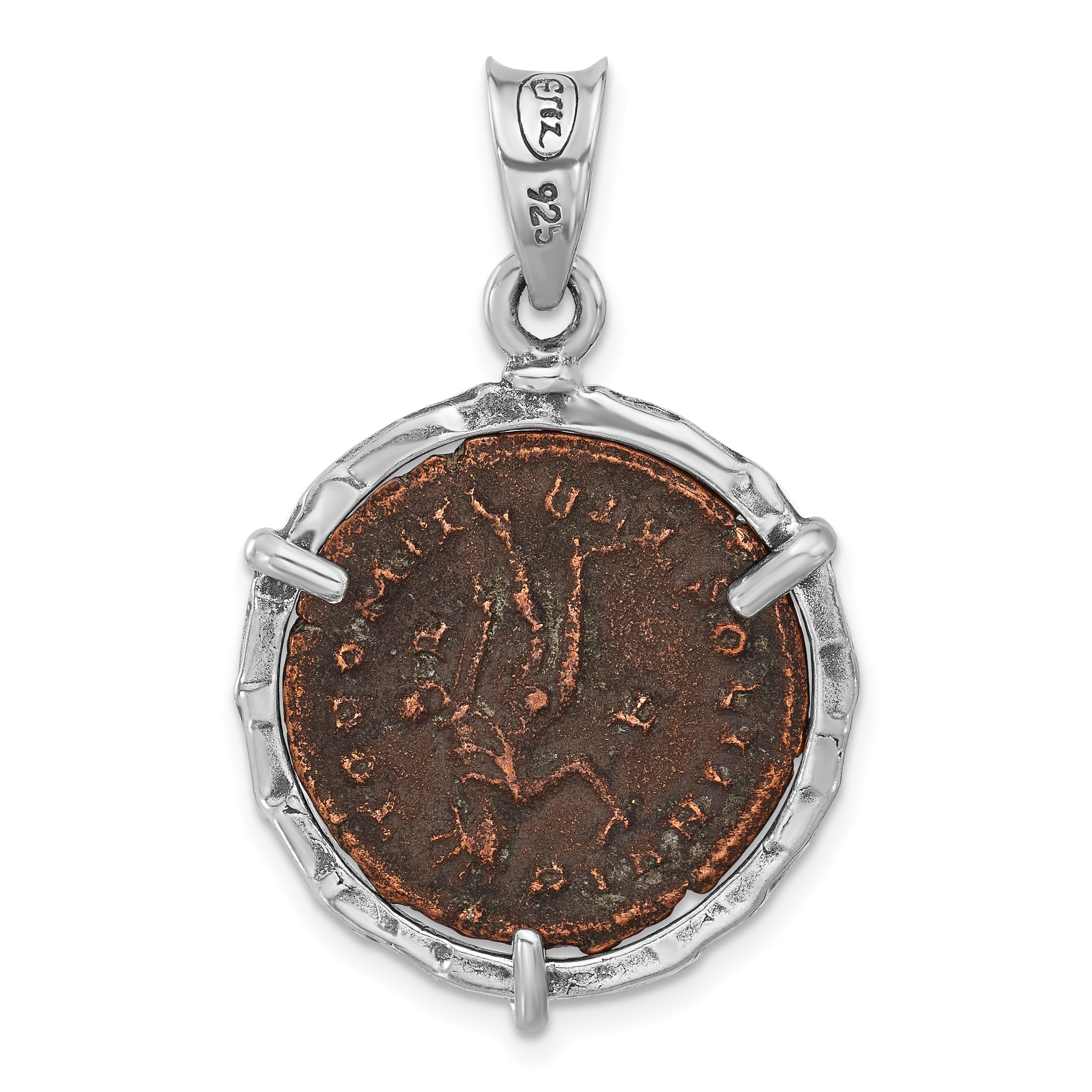 Sterling Silver Unisex Pendant with Antiqued Roman Bronze Constantine Coin Gift Ready