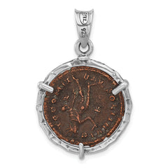 Sterling Silver Unisex Pendant with Antiqued Roman Bronze Constantine Coin Gift Ready