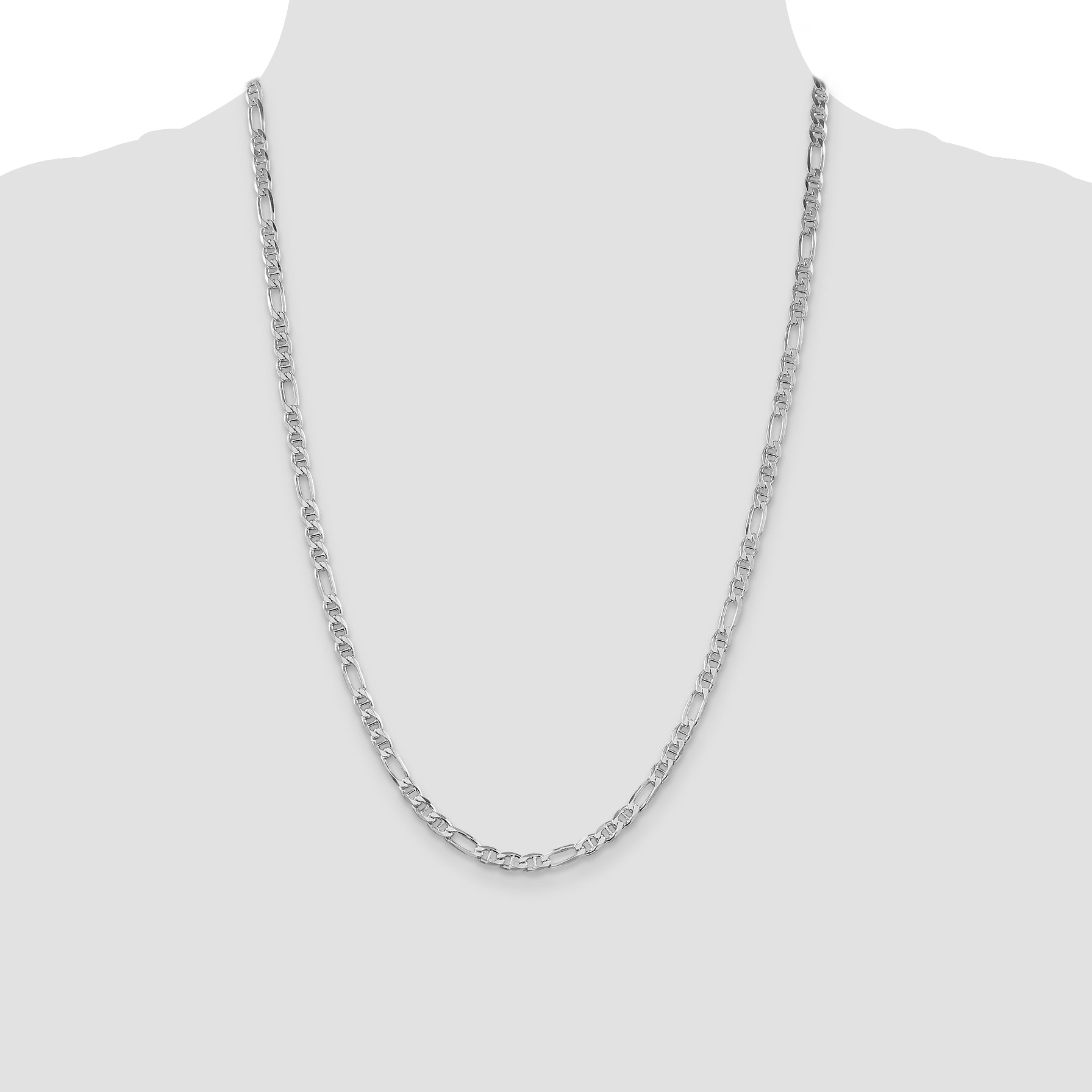 Sterling Silver Rhodium-plated 3.75mm Figaro Anchor Chain