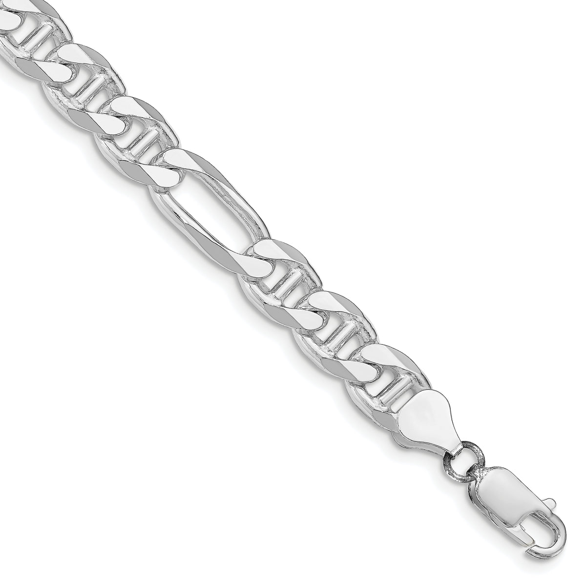Sterling Silver Rhodium-plated 7.75mm Figaro Anchor Chain