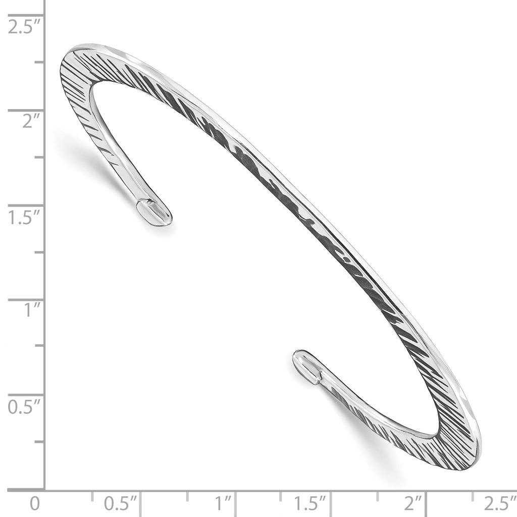Sterling Silver 925 Women's Polished Hammered Open Bangle Bracelet
