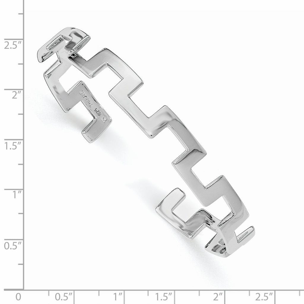Sterling Silver 925 Cuff Bangle with Rhodium Polish Elegant Design