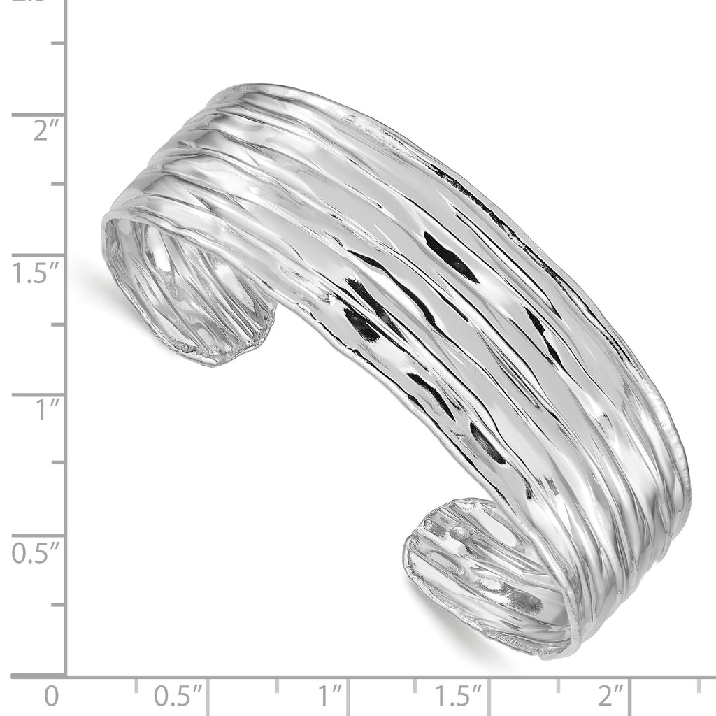 Elegant Sterling Silver 925 Rhodium-plated Textured Cuff Bracelet for Women