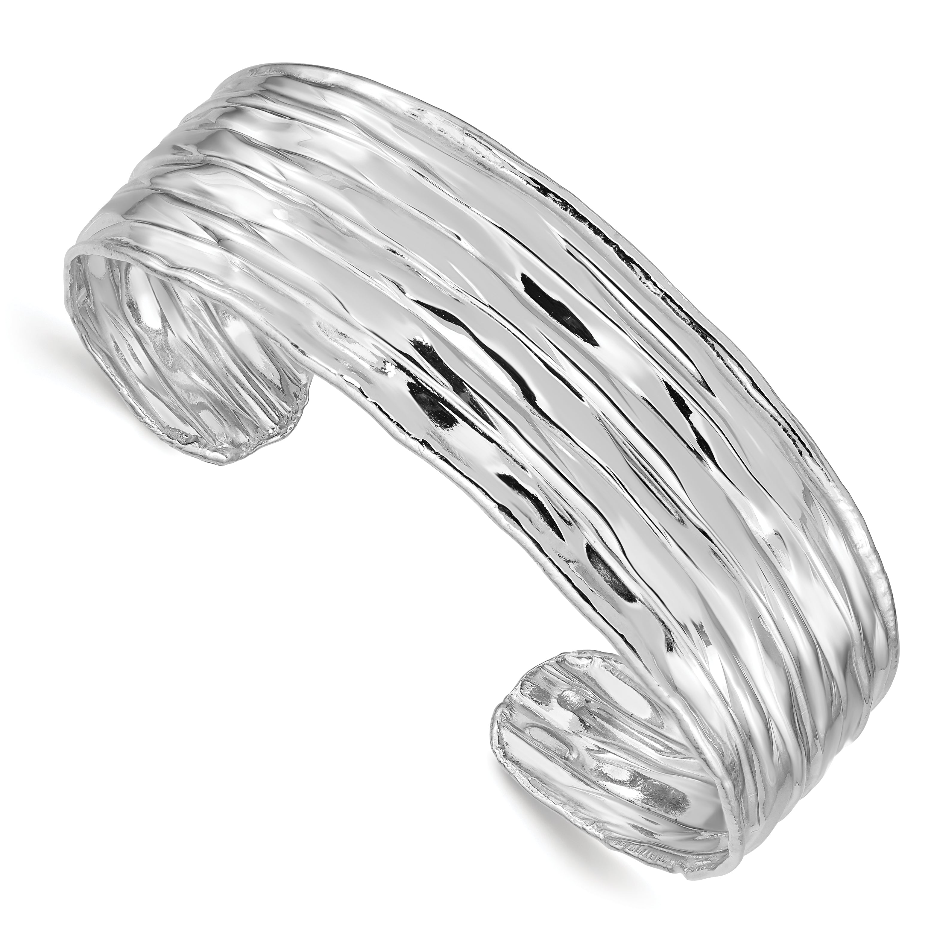 Sterling Silver Rhodium-plated Textured Cuff Bangle Main image