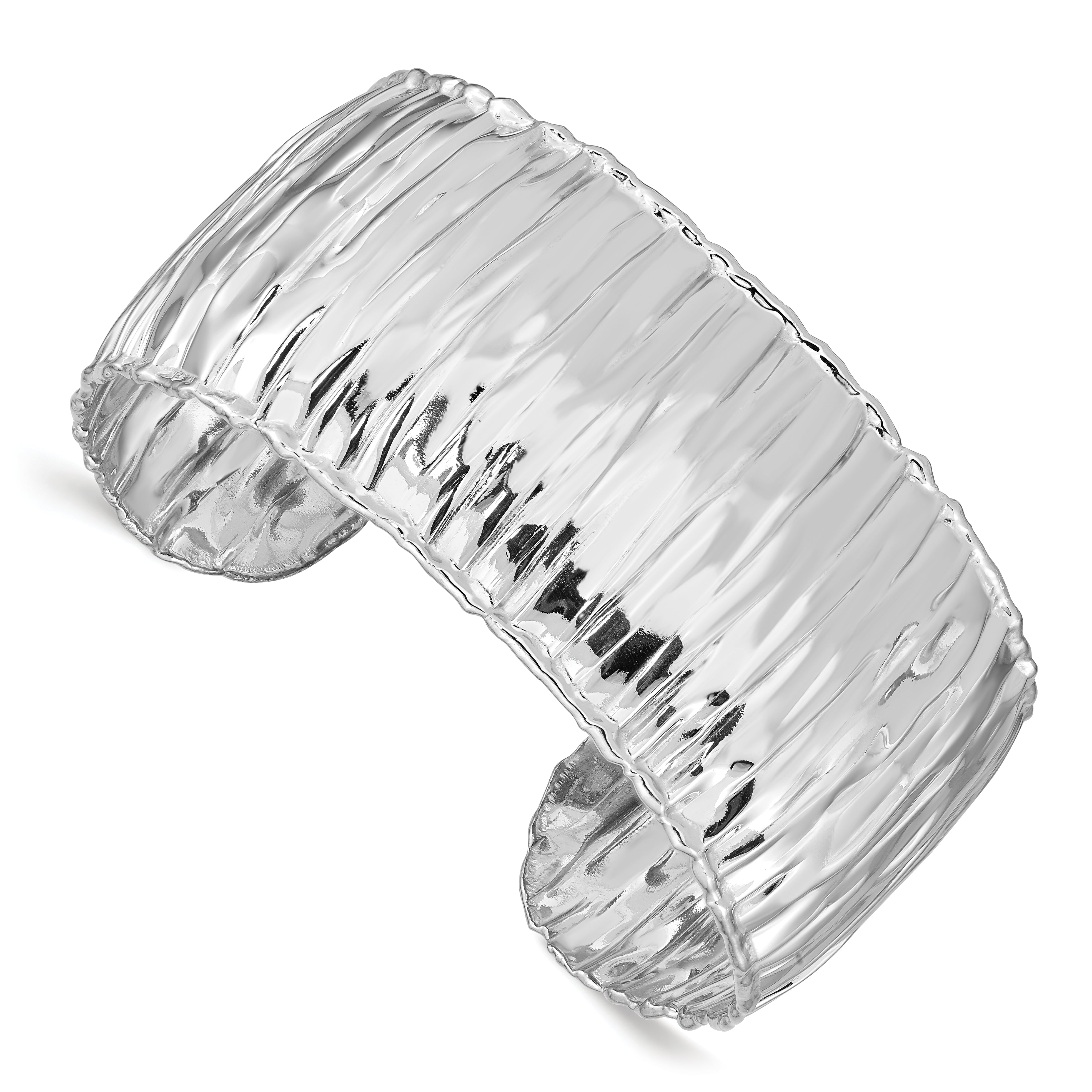 Sterling Silver Rhodium-plated Polish Textured 31.5mm Cuff Bangle Main image