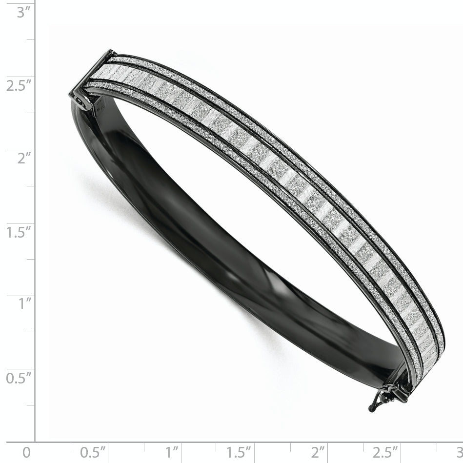 Sterling Silver Ruthenium-Plated Glitter Bangle with Hinged Design Secondary image