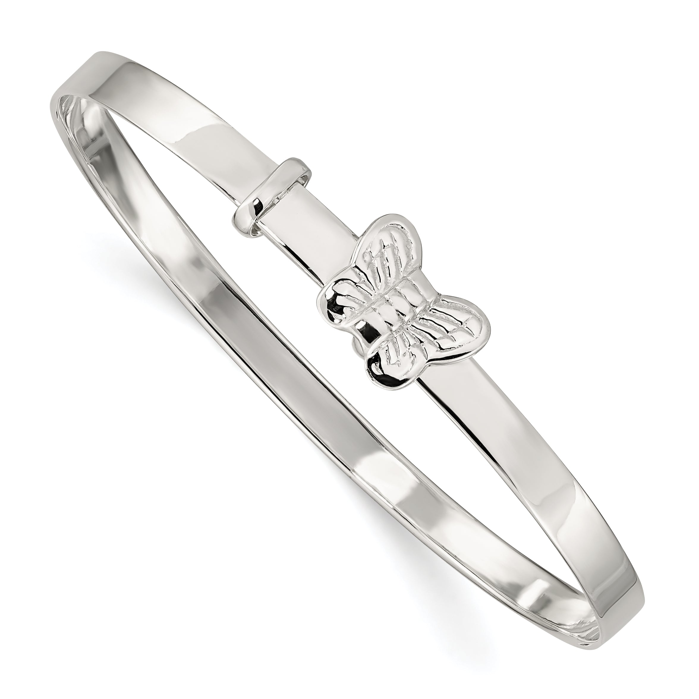 Sterling Silver Polished/Antiqued Butterfly 4mm Adjustable Children's Bangl Main image