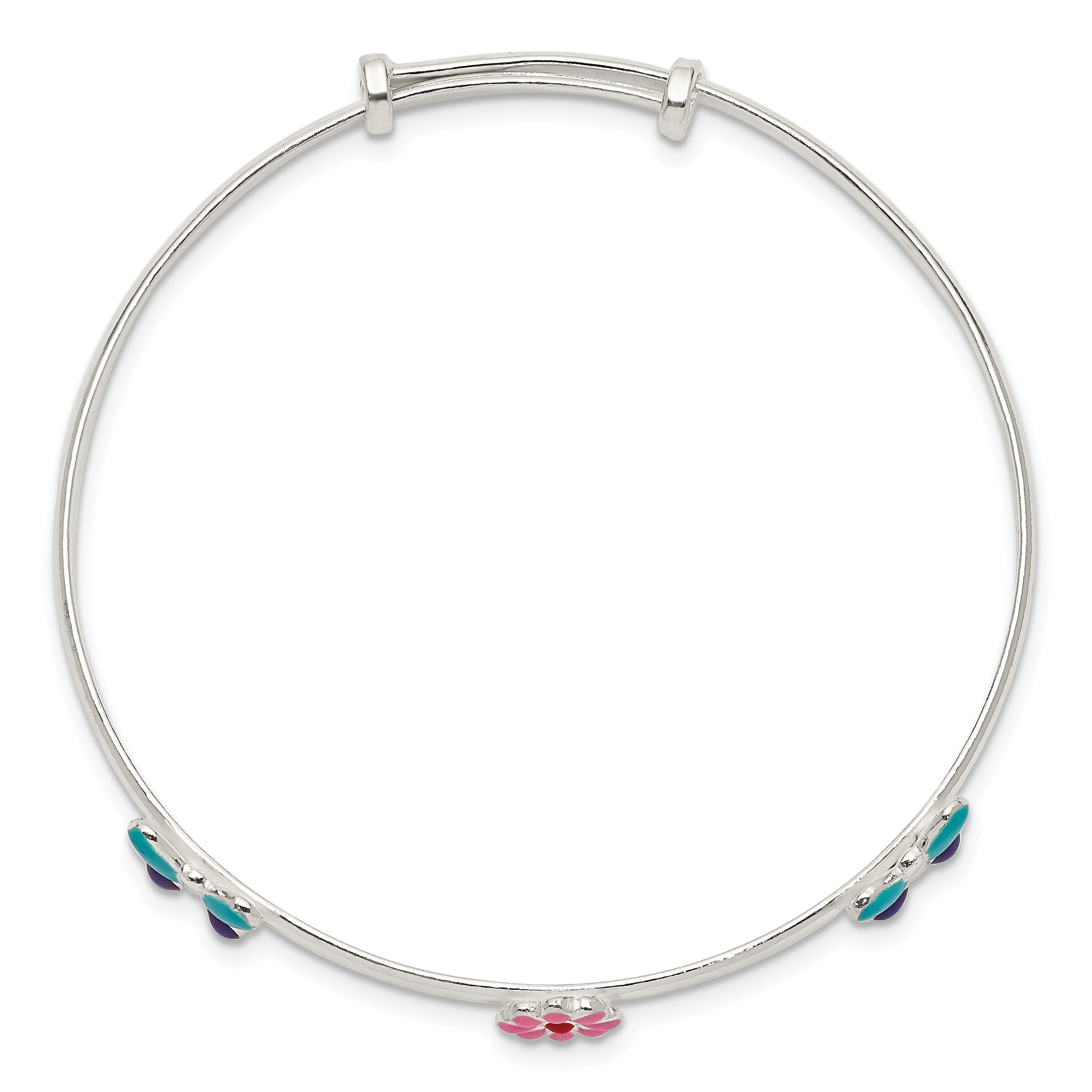 Sterling Silver 925 Children's Bangle with Enamel Flowers & Butterflies, Adjustable & Handcrafted Secondary image