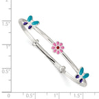 Sterling Silver 925 Children's Bangle with Enamel Flowers & Butterflies, Adjustable & Handcrafted