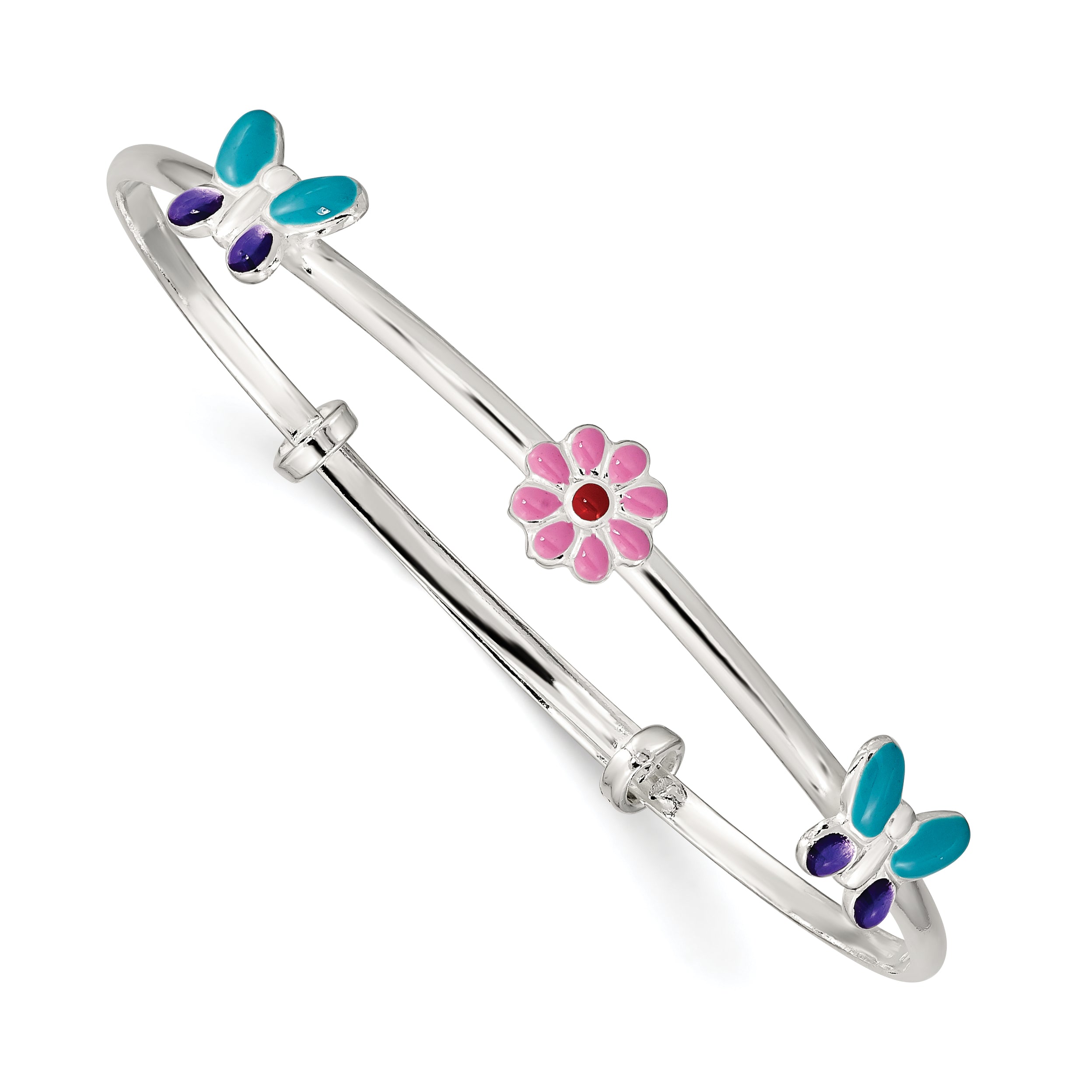 Sterling Silver Enameled Flower & Butterfly Adjustable Children's Bangle Main image
