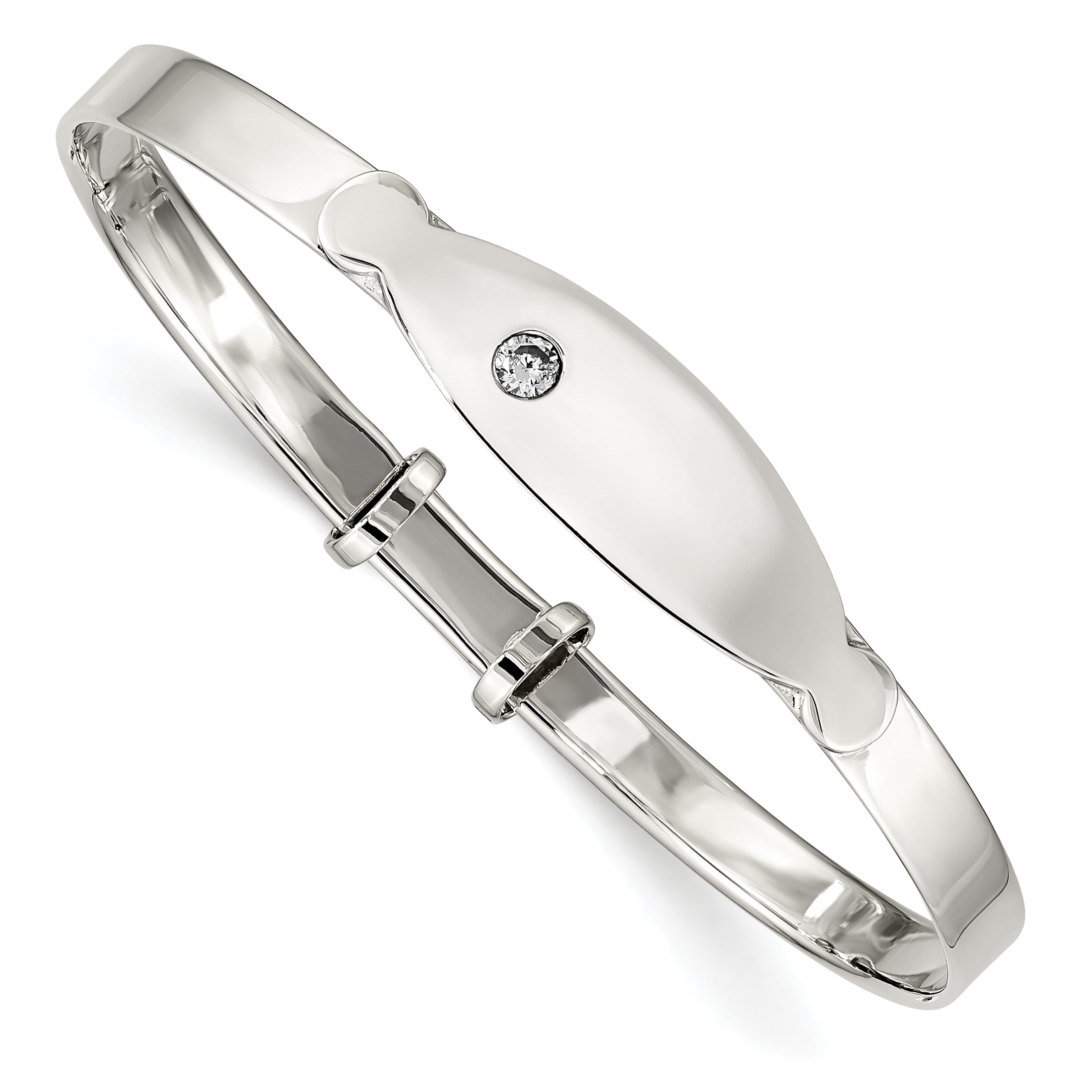 Sterling Silver Polished CZ ID Adjustable Baby Bangle Bracelet Main image