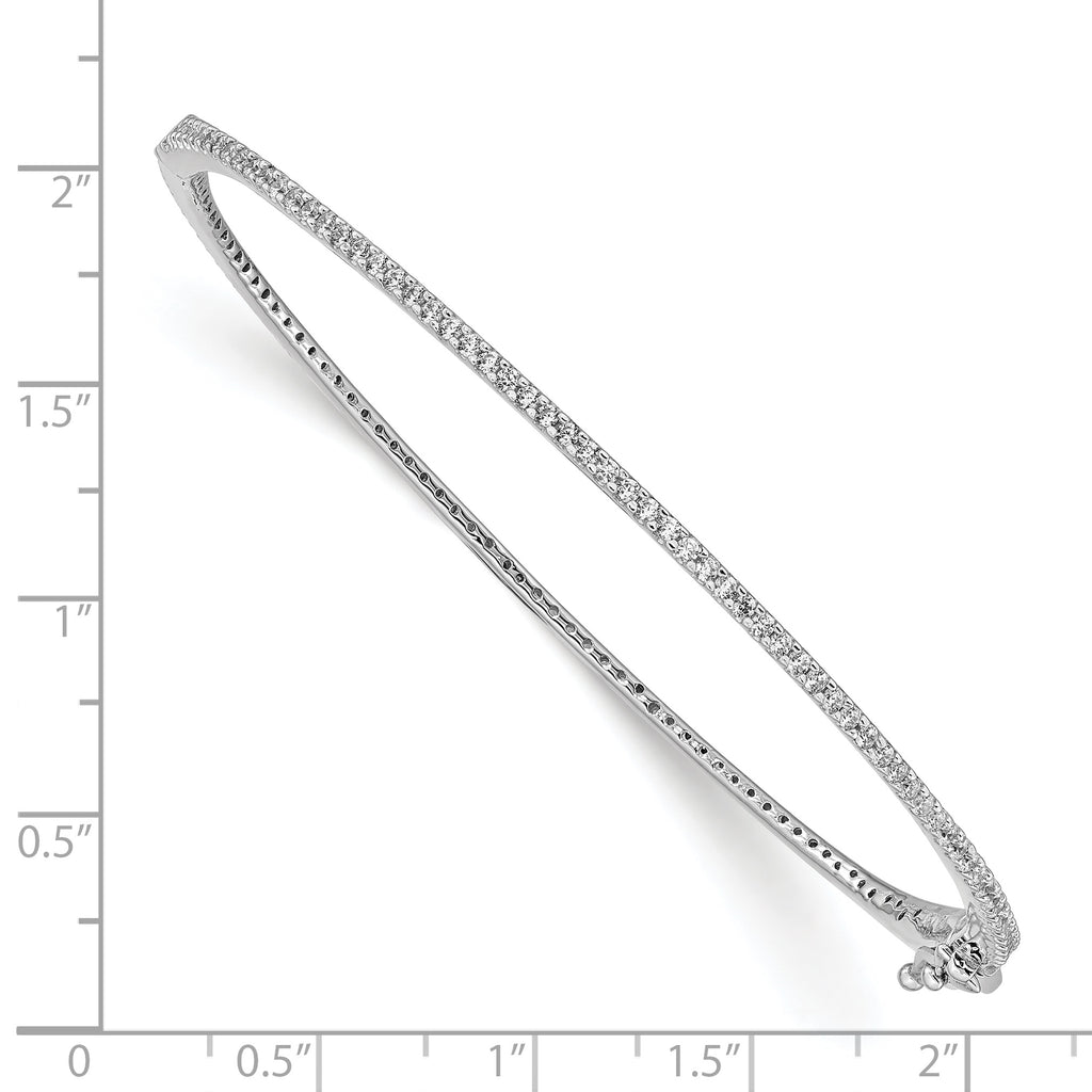 Sterling Silver 925 Rhodium-Plated CZ Bangle Bracelet with Hinged Design