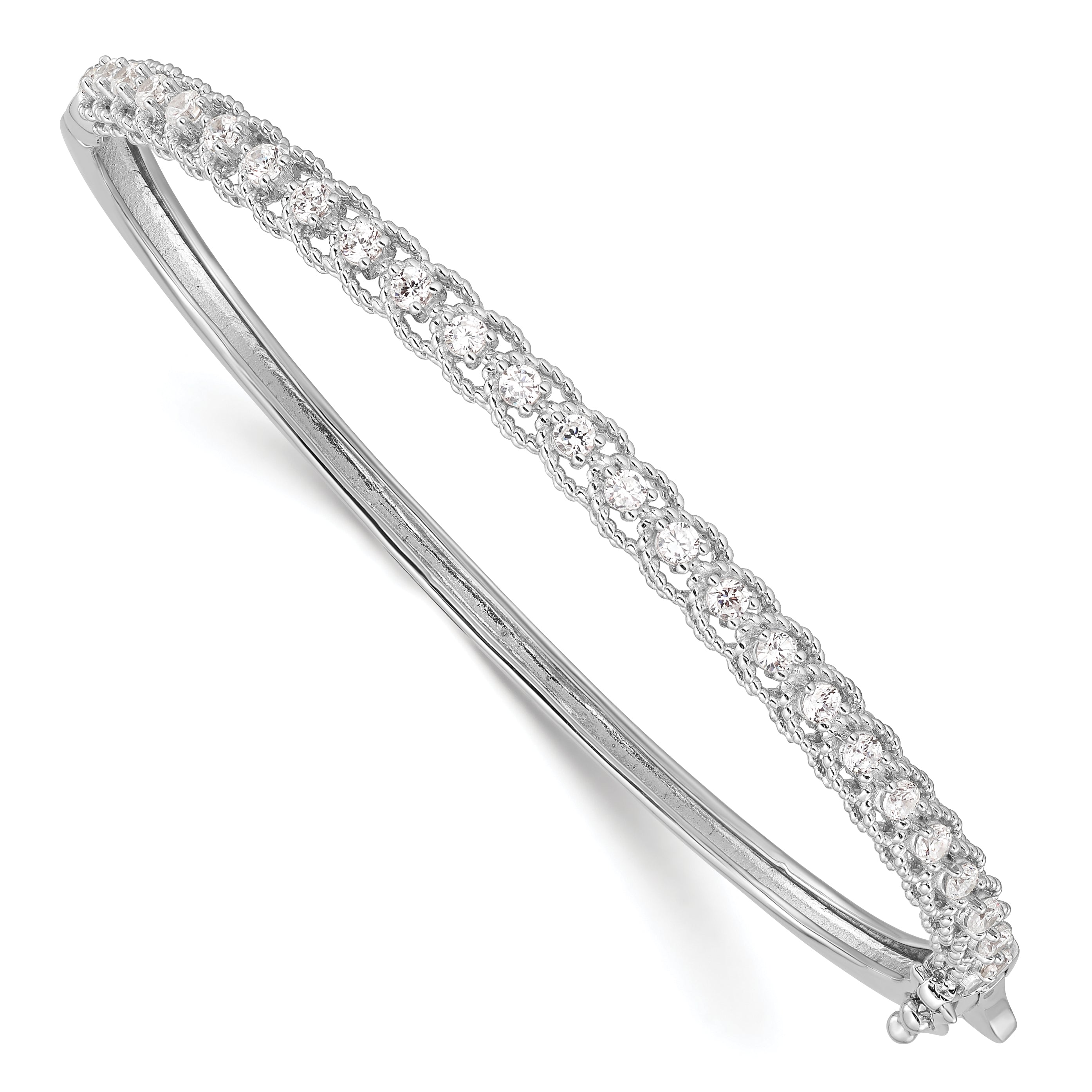 Sterling Shimmer Sterling Silver Rhodium-plated 25 Stone CZ Hinged Bangle Bracelet Main image