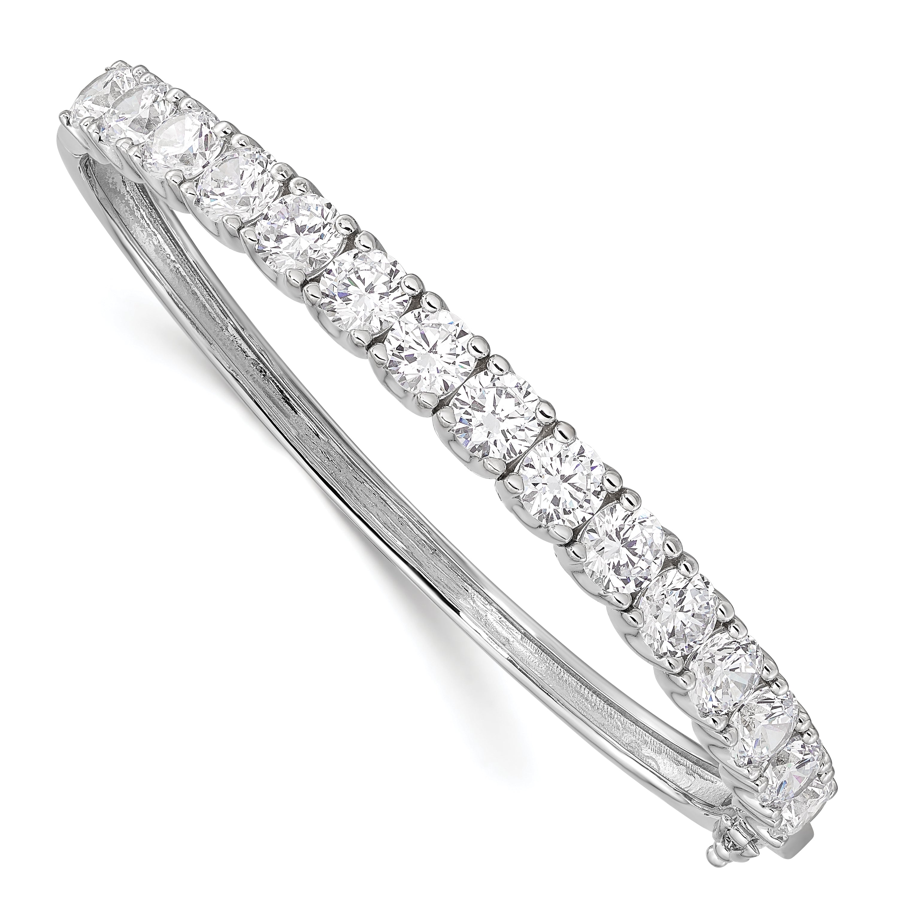 Sterling Shimmer Sterling Silver Rhodium-plated 15 Stone CZ Hinged Bangle Bracelet Main image