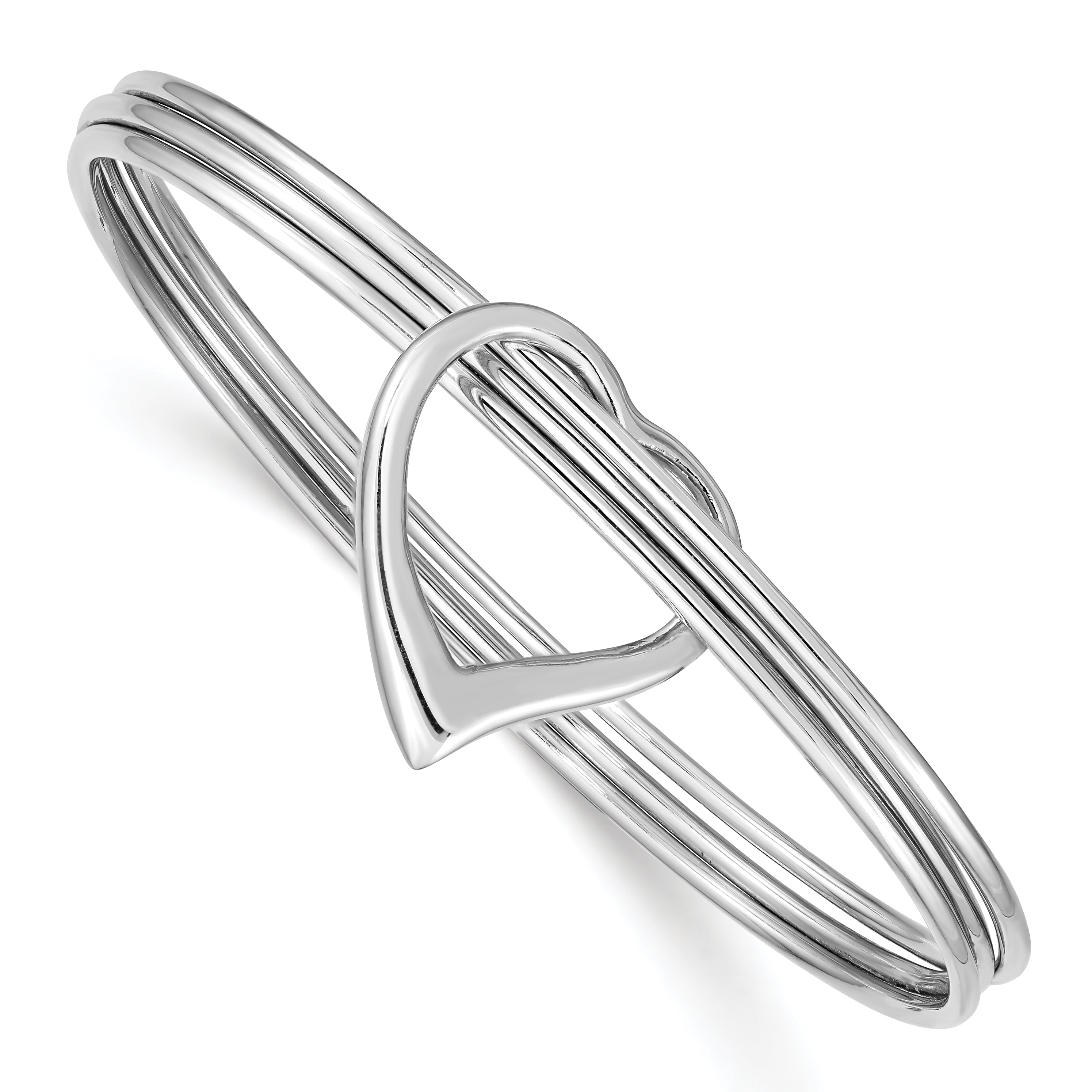 Sterling Silver Rhodium-plated Polished 3 Piece Heart Slip On Bangle Main image