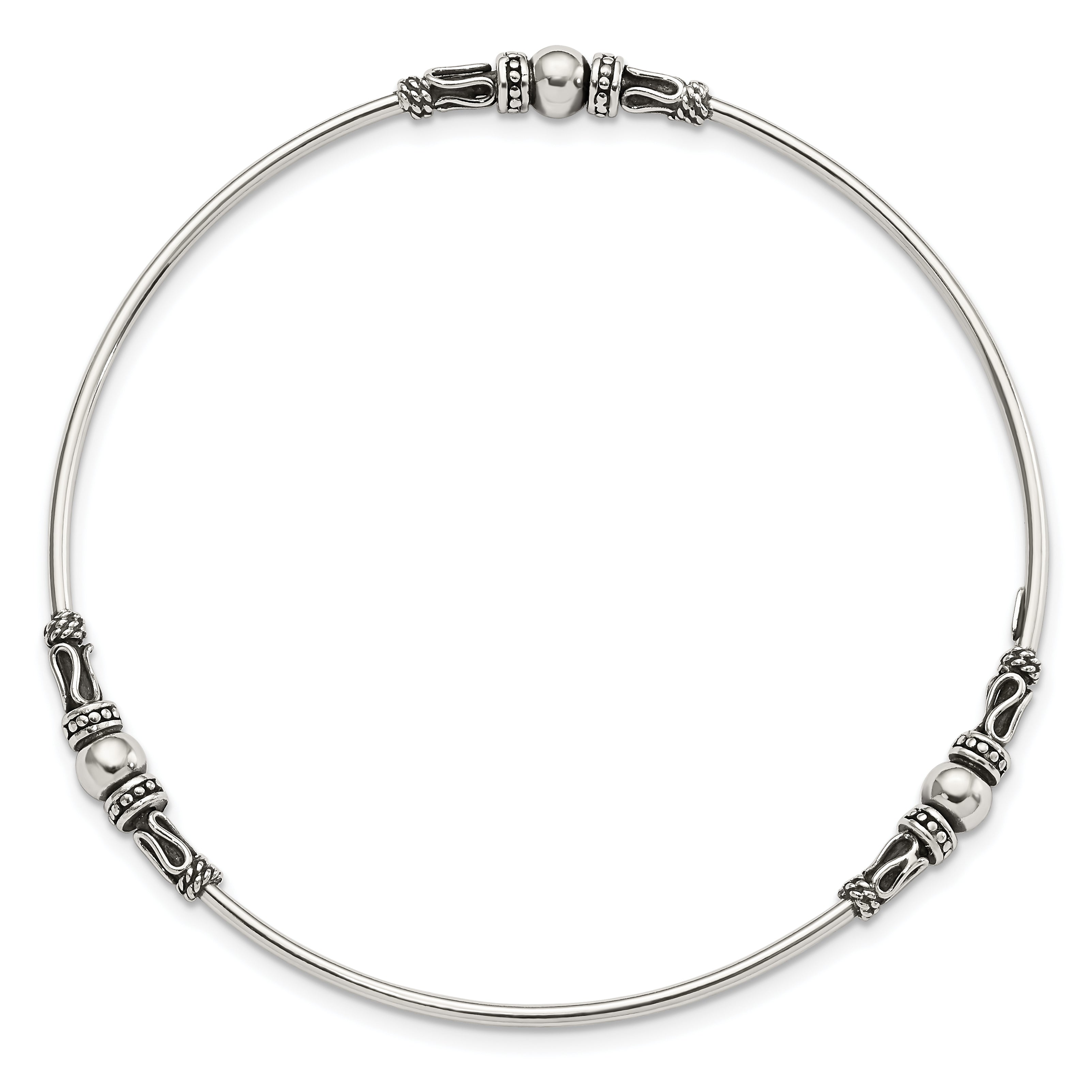 Sterling Silver Antiqued Beaded Slip On Bangle Secondary image