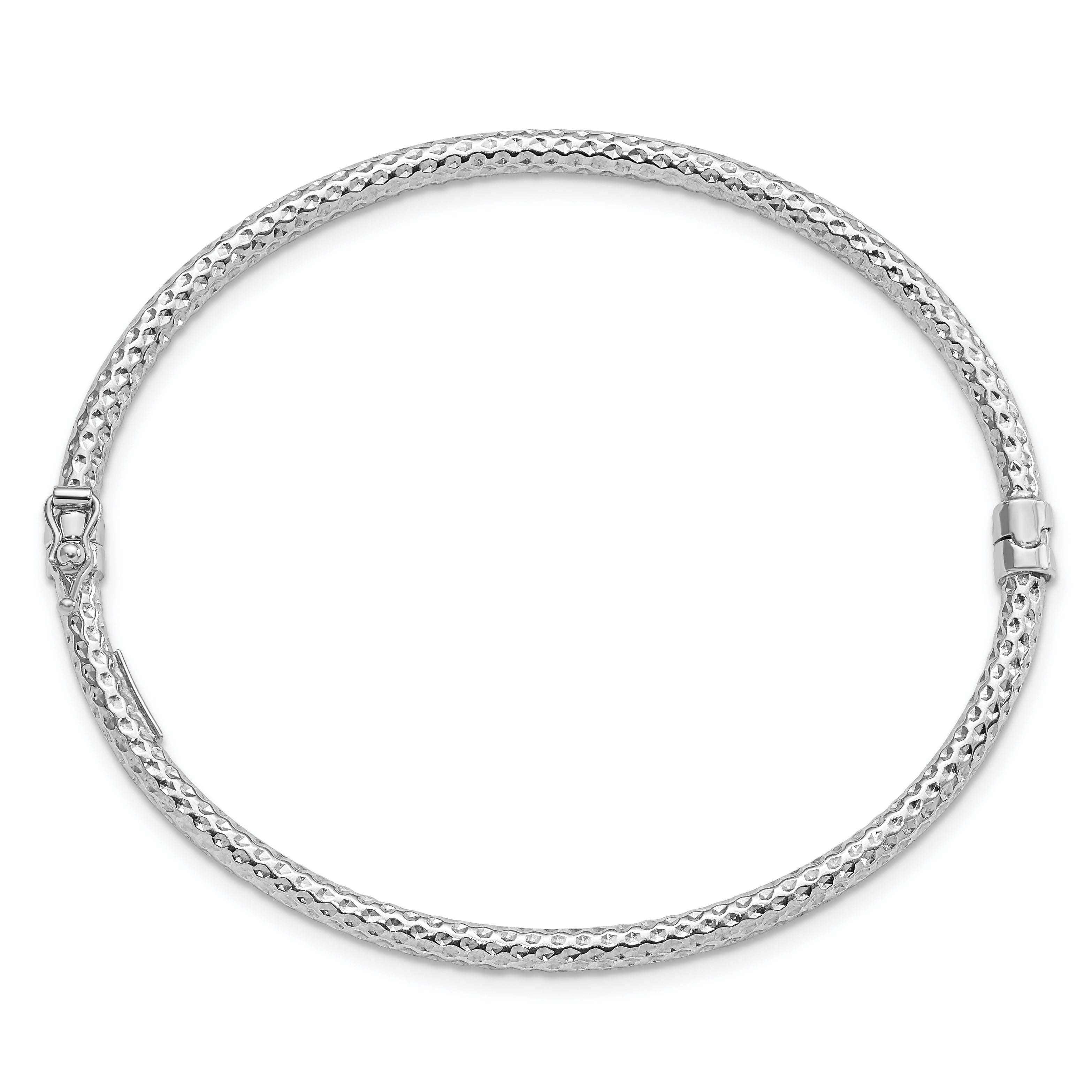 Sterling Silver Rhodium-plated Polish/Textured 3mm Hinged Bangle Secondary image