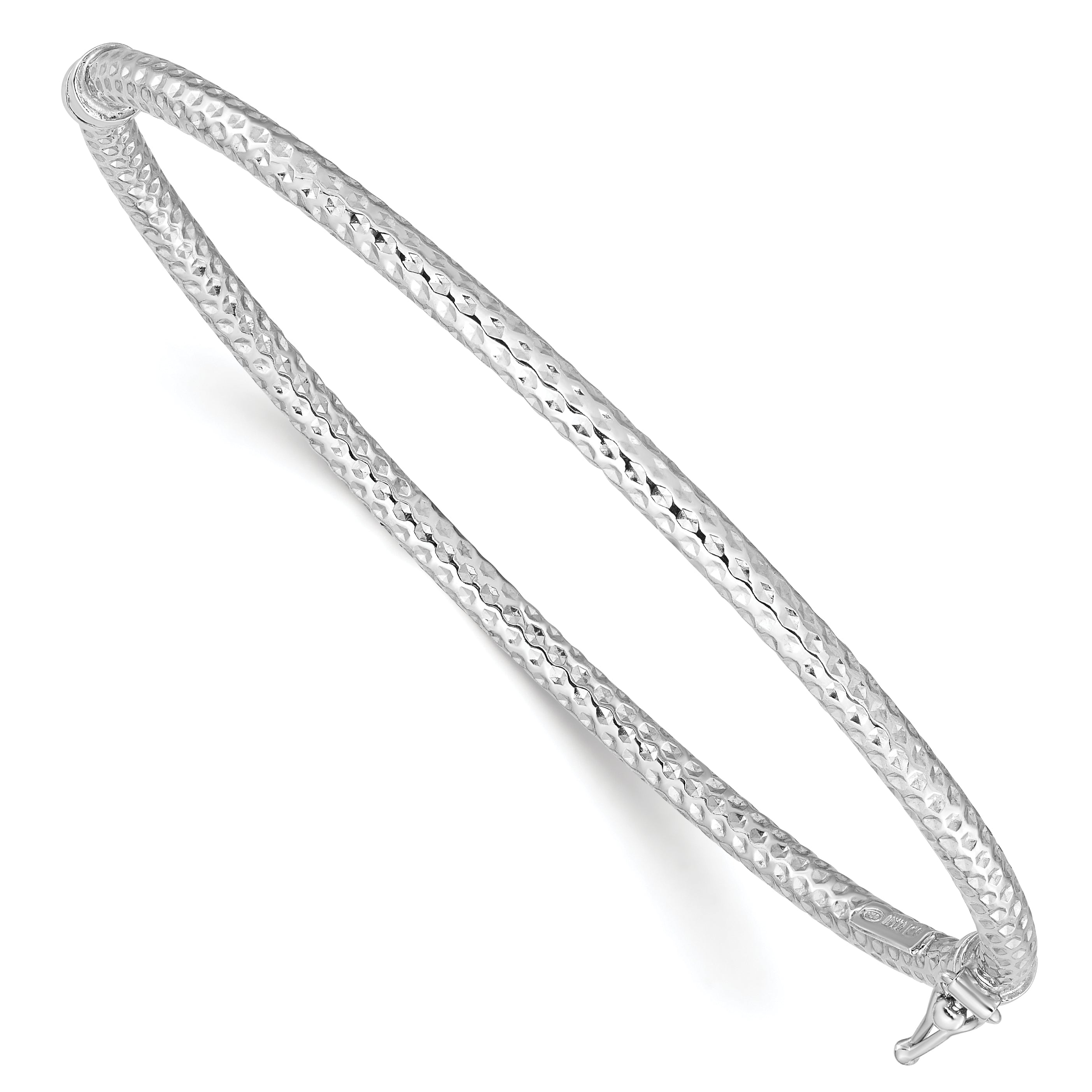 Sterling Silver Rhodium-plated Polish/Textured 3mm Hinged Bangle Main image