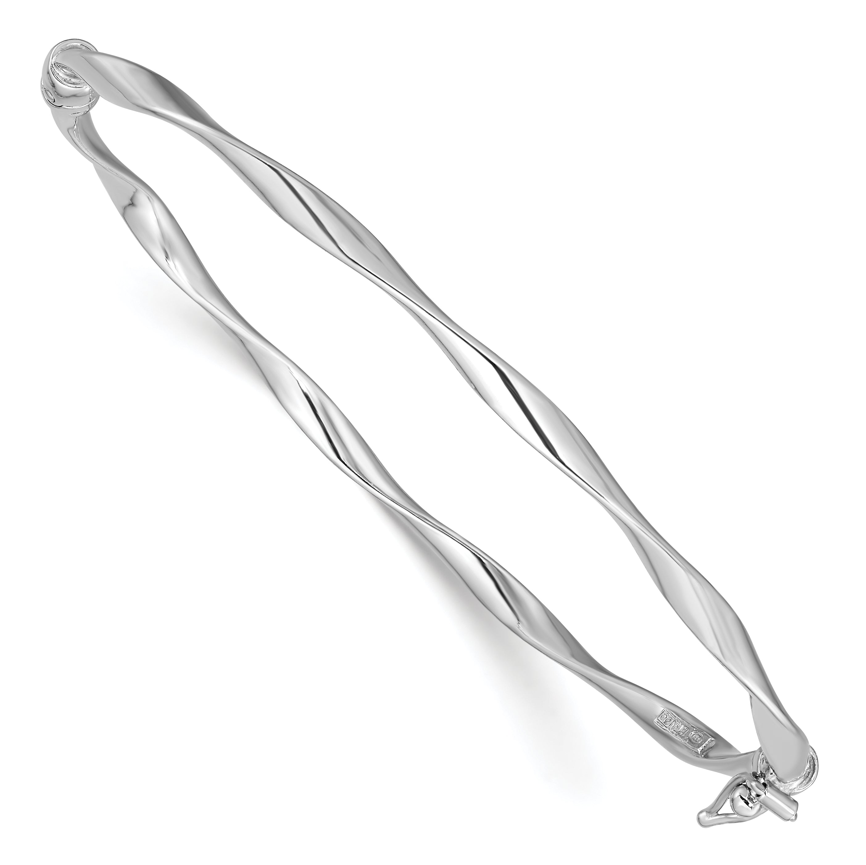 Sterling Silver Rhod-plated Polished 3mm Twisted Hinged Bangle Main image
