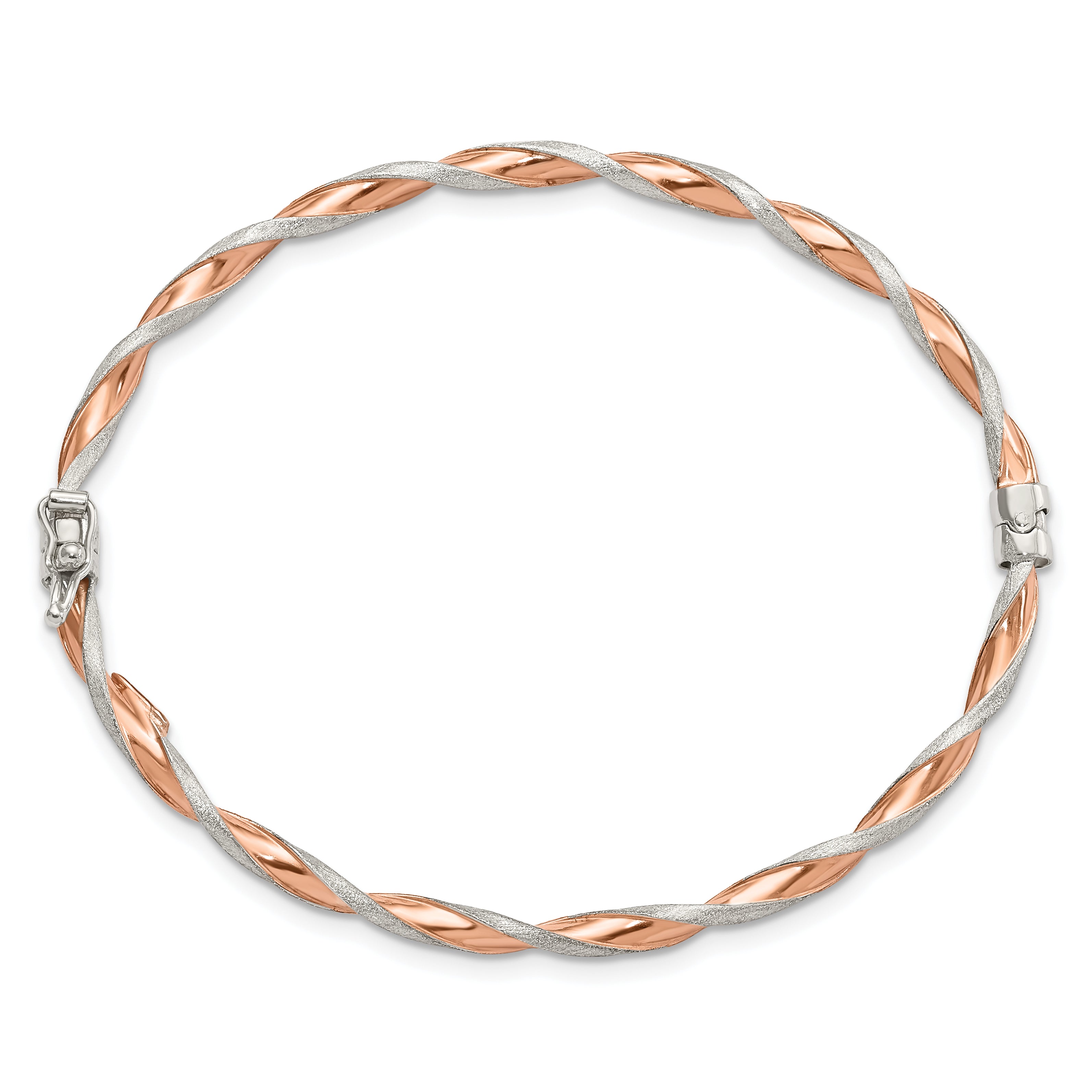 Sterling Silver Rose-tone Satin/Polish Twisted 3mm Hinged Bangle Secondary image