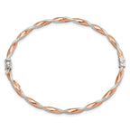 Sterling Silver Rose-tone Satin/Polish Twisted 3mm Hinged Bangle
