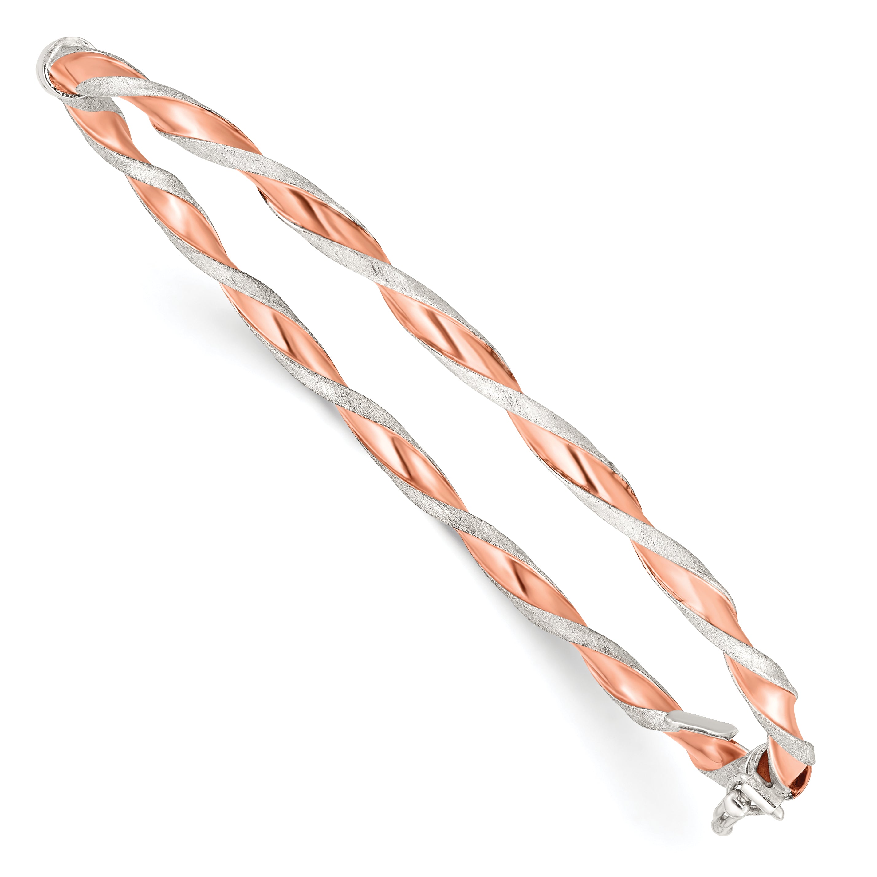 Sterling Silver Rose-tone Satin/Polish Twisted 3mm Hinged Bangle Main image