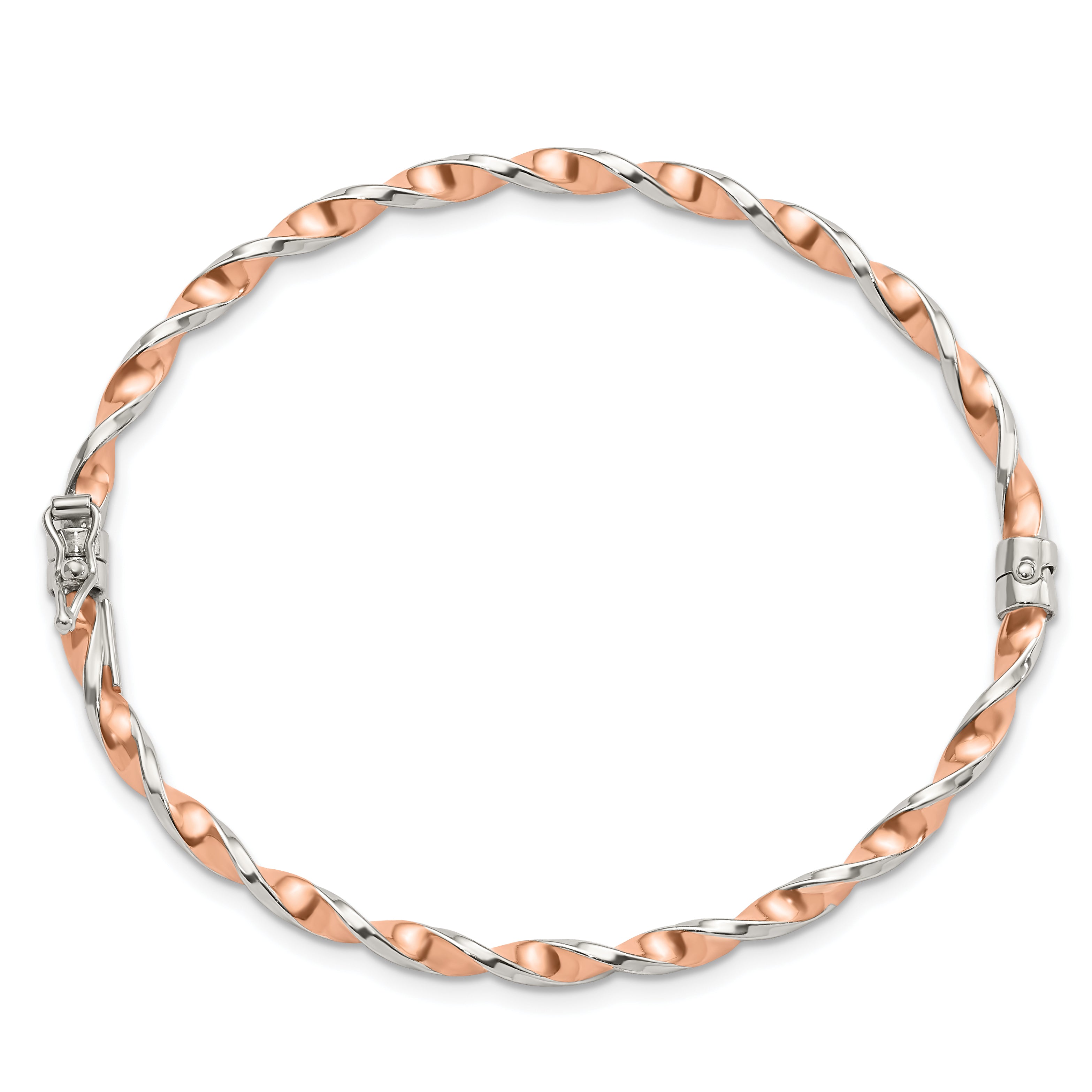Sterling Silver Rose-tone Polished Twisted 3mm Hinged Bangle Secondary image