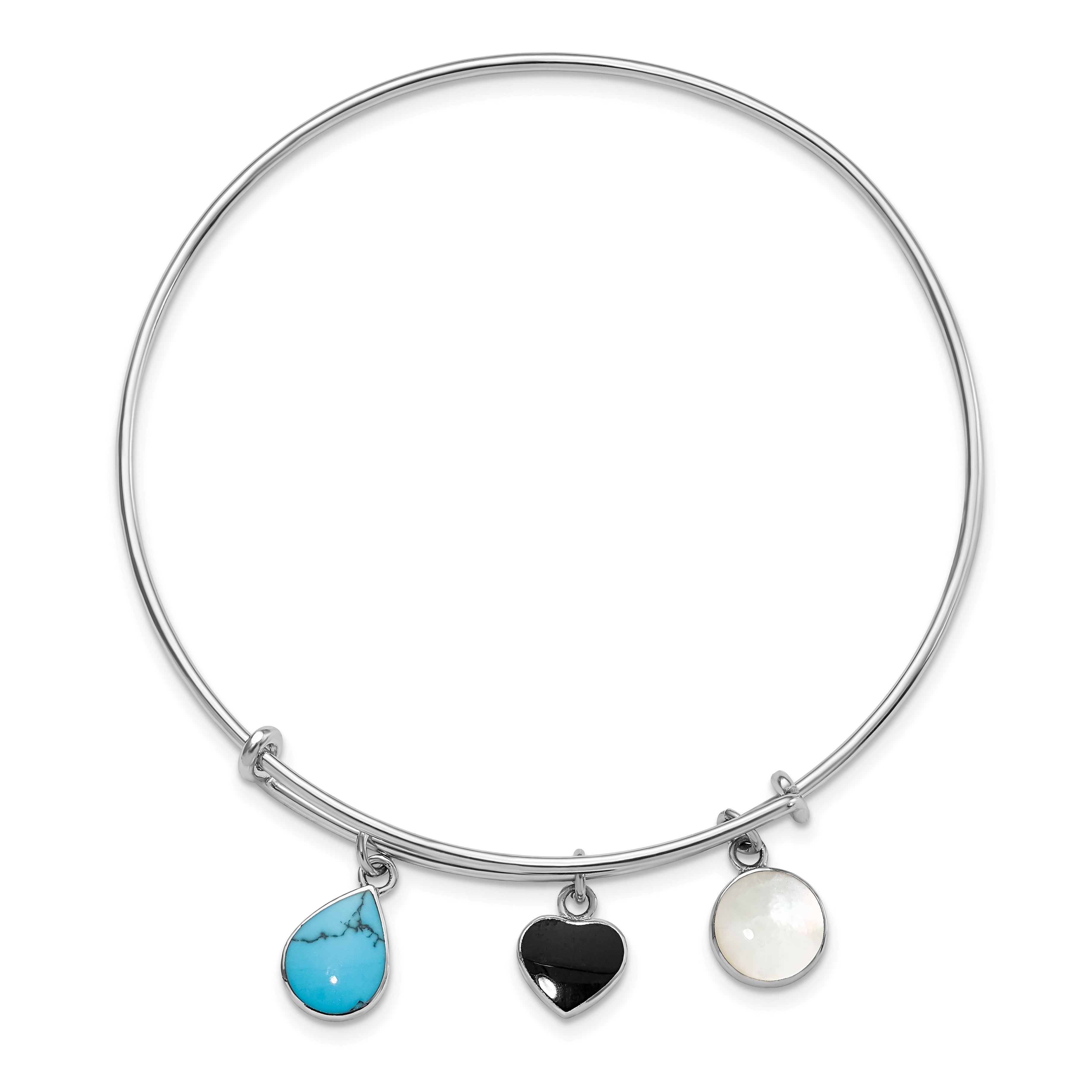 Sterling Silver Rhod-plate Onyx Syn. Turq. MOP Expandable Bangle Secondary image