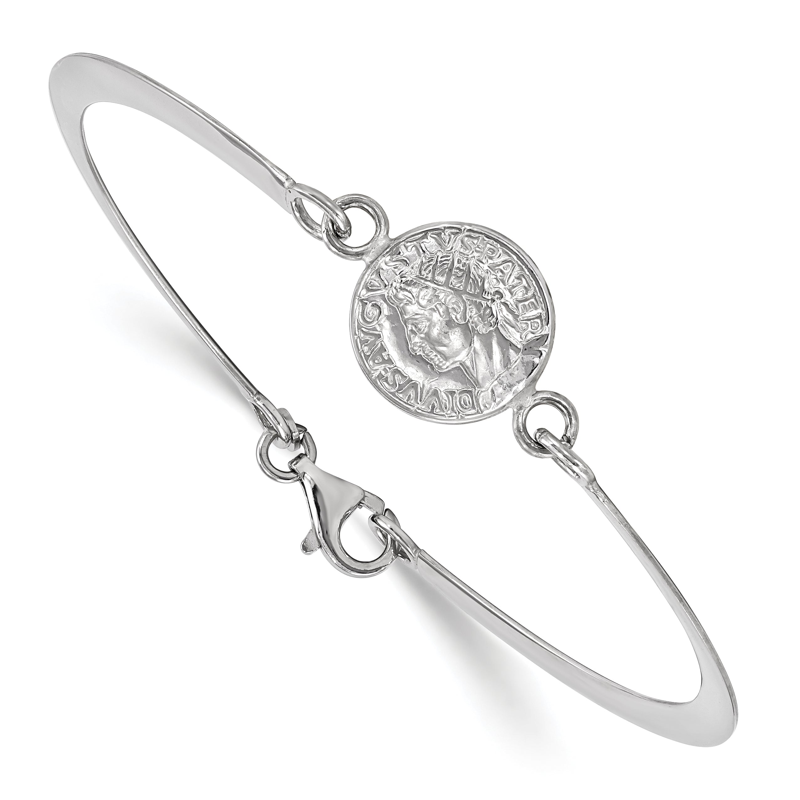 Sterling Silver Rhodium-plated Hollow Greek Theme Coin Bracelet
