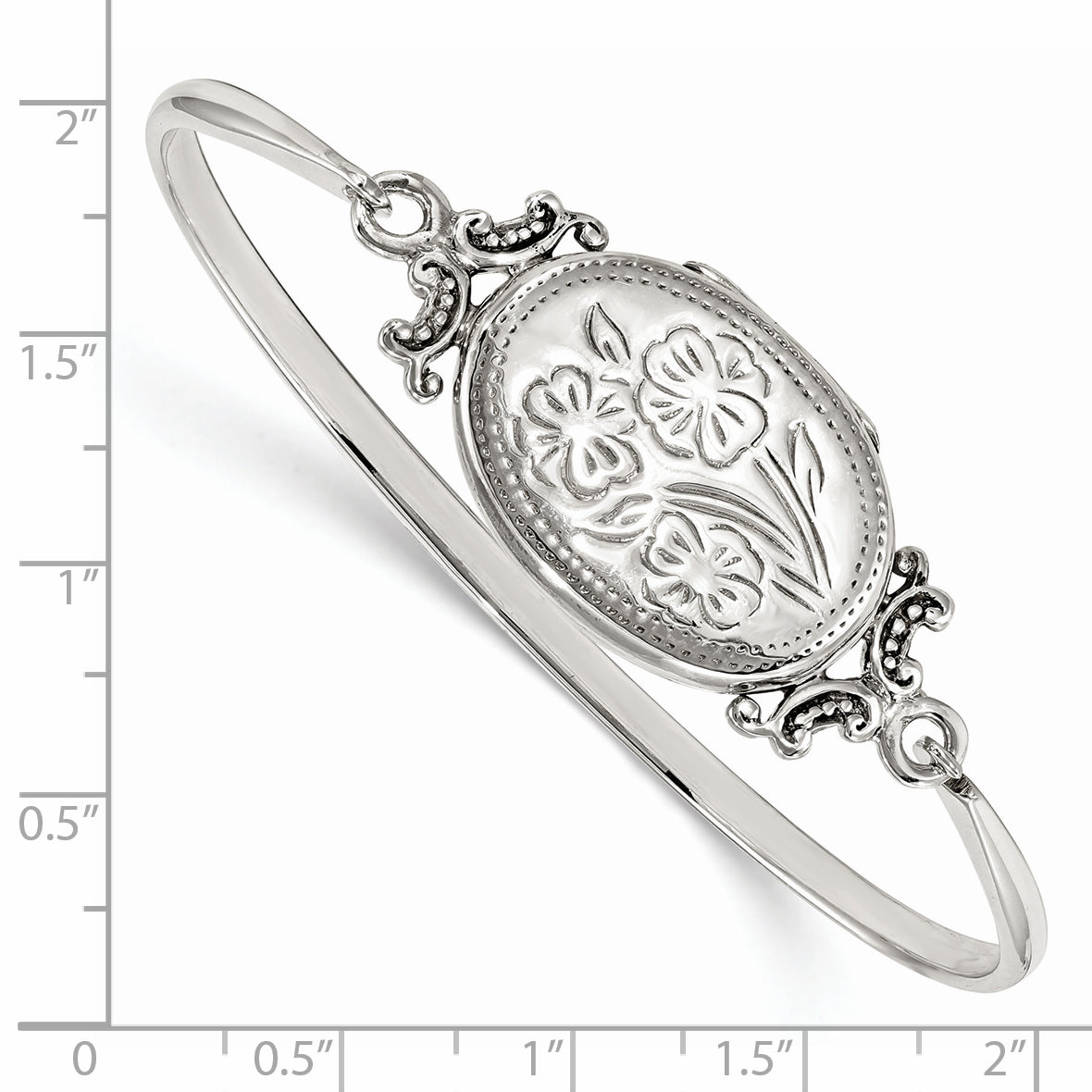 Sterling Silver 925 Floral Oval Locket Bangle Bracelet for Women