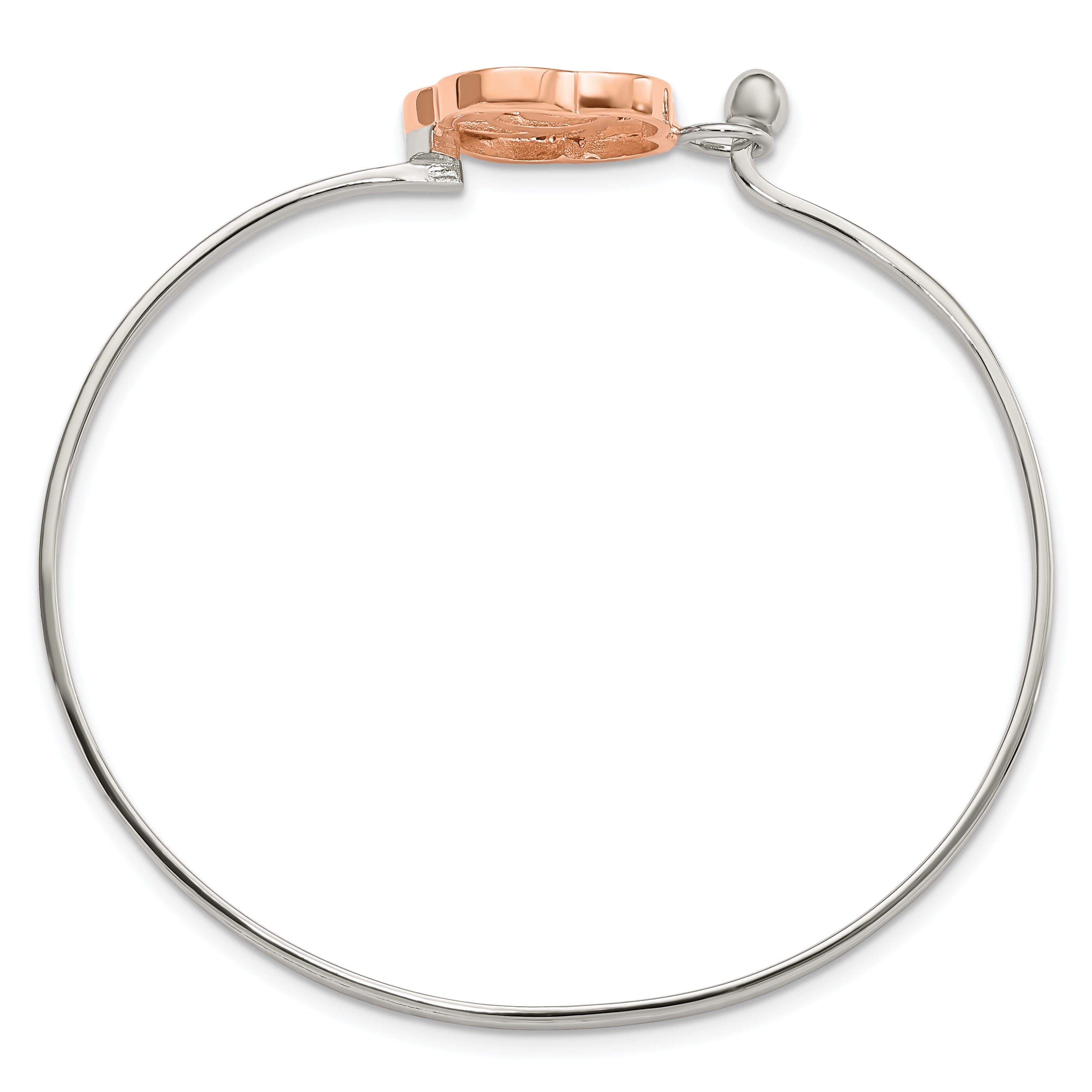 Sophia Jewelers Sterling Silver Rose-Tone Polished Flower Bangle